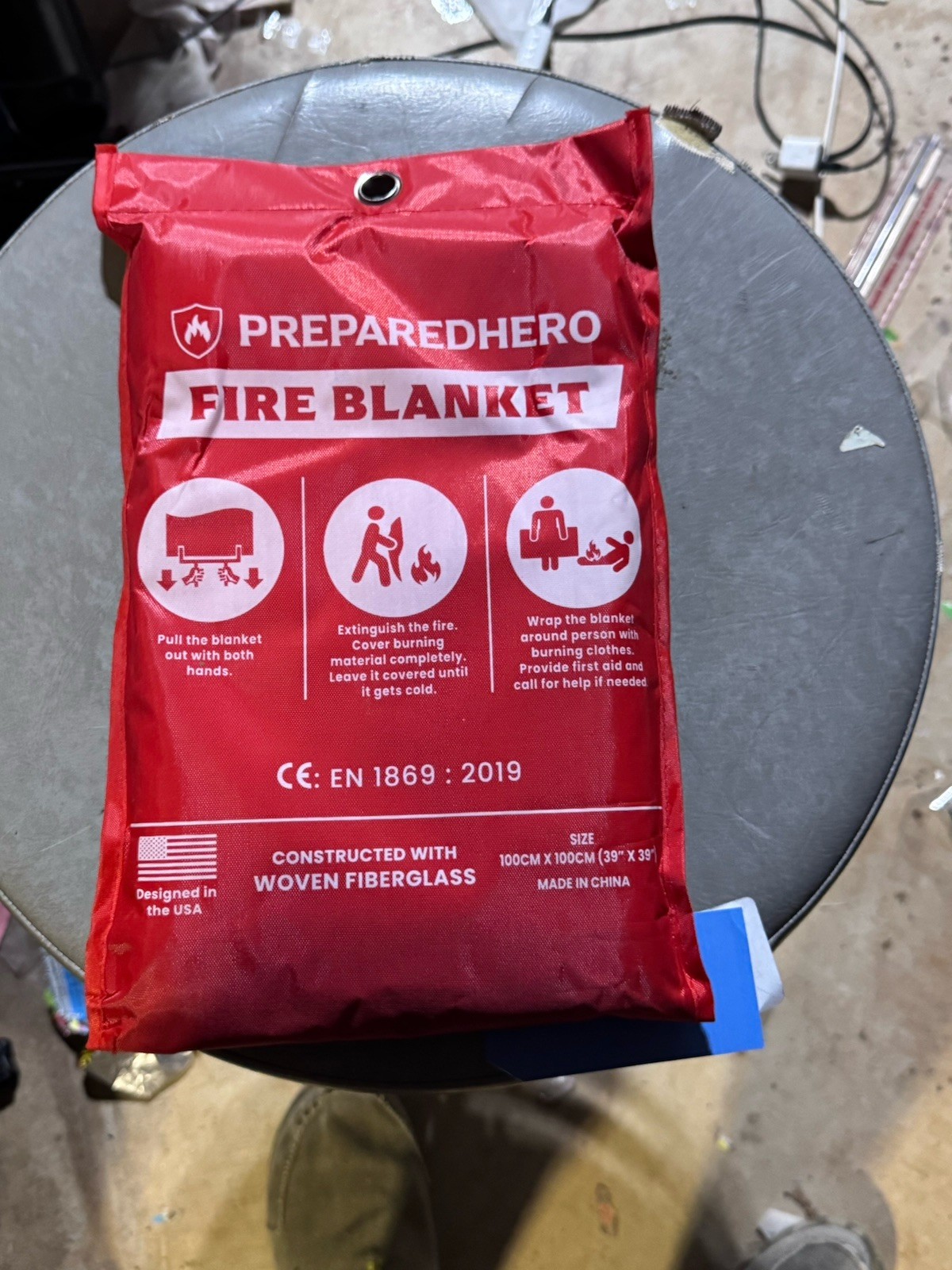 Prepared Hero Fire Blanket 39″×39″ — Fiberglass Home Emergency Safety Blanket