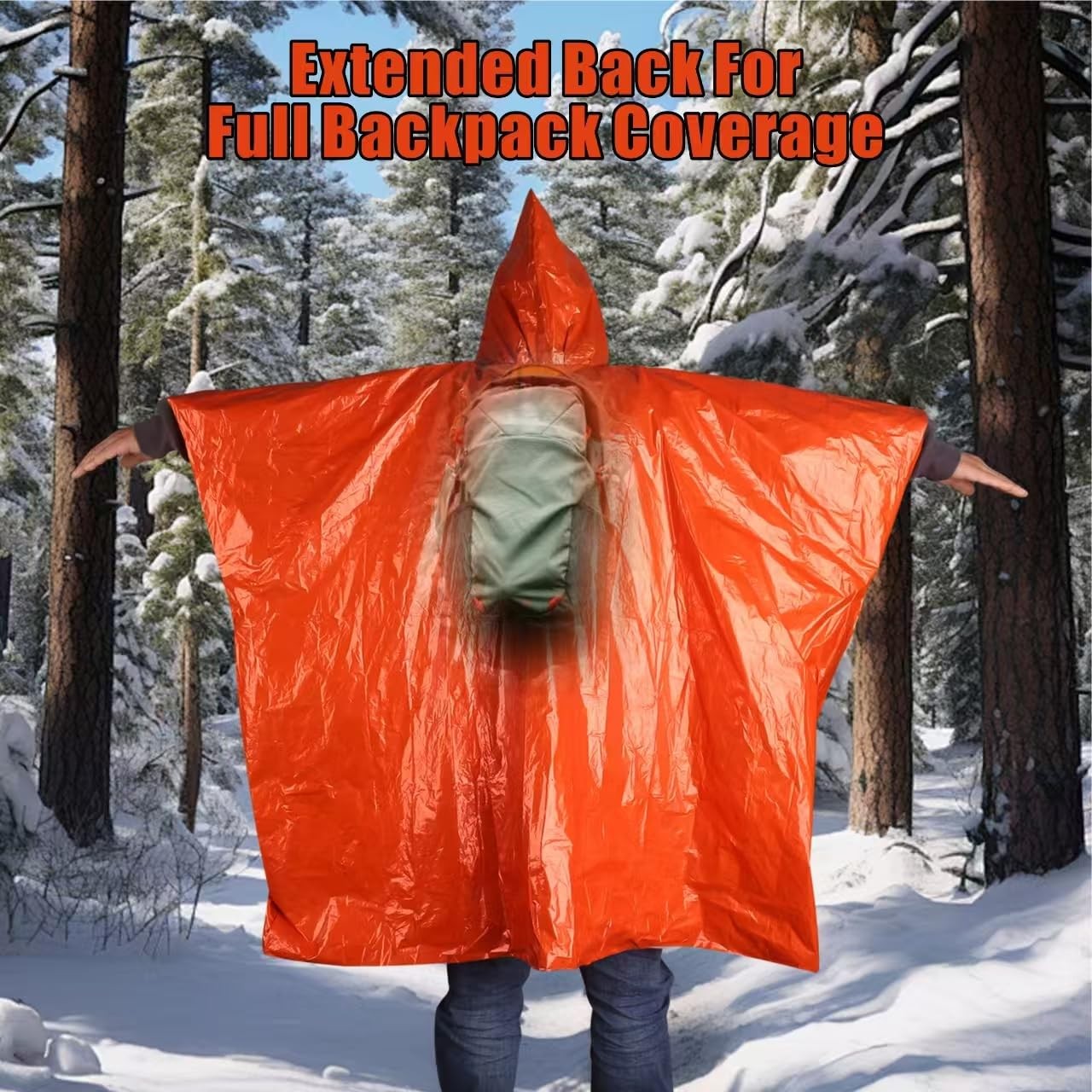 4-Pack Emergency Poncho Orange/Reflective Silver, Reversible Hood Windproof R…