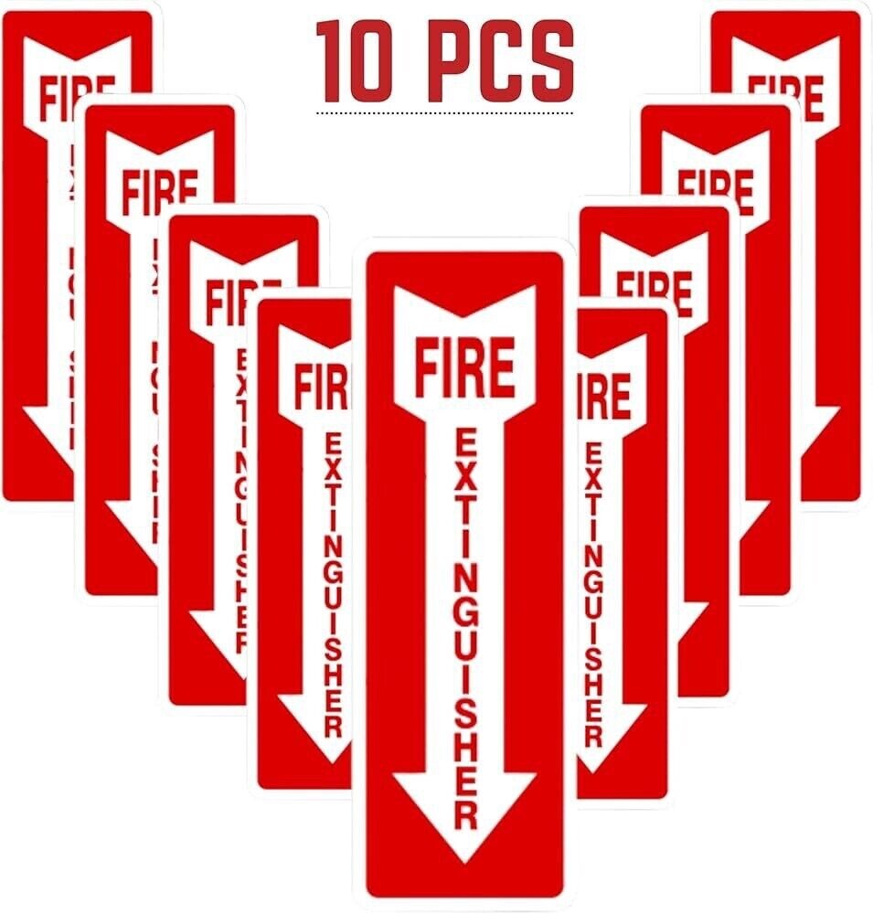 10 Lot Fire Extinguisher Sign Rigid Plastic Arrow Signage 4″x12″