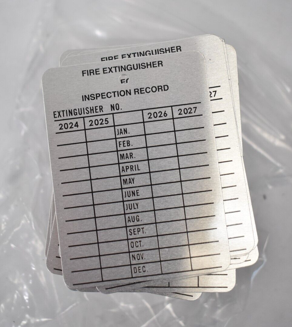 Lot of 96 Fire Extinguisher Inspection Records Metal Plates 2-1/2″ x 3-1/2″