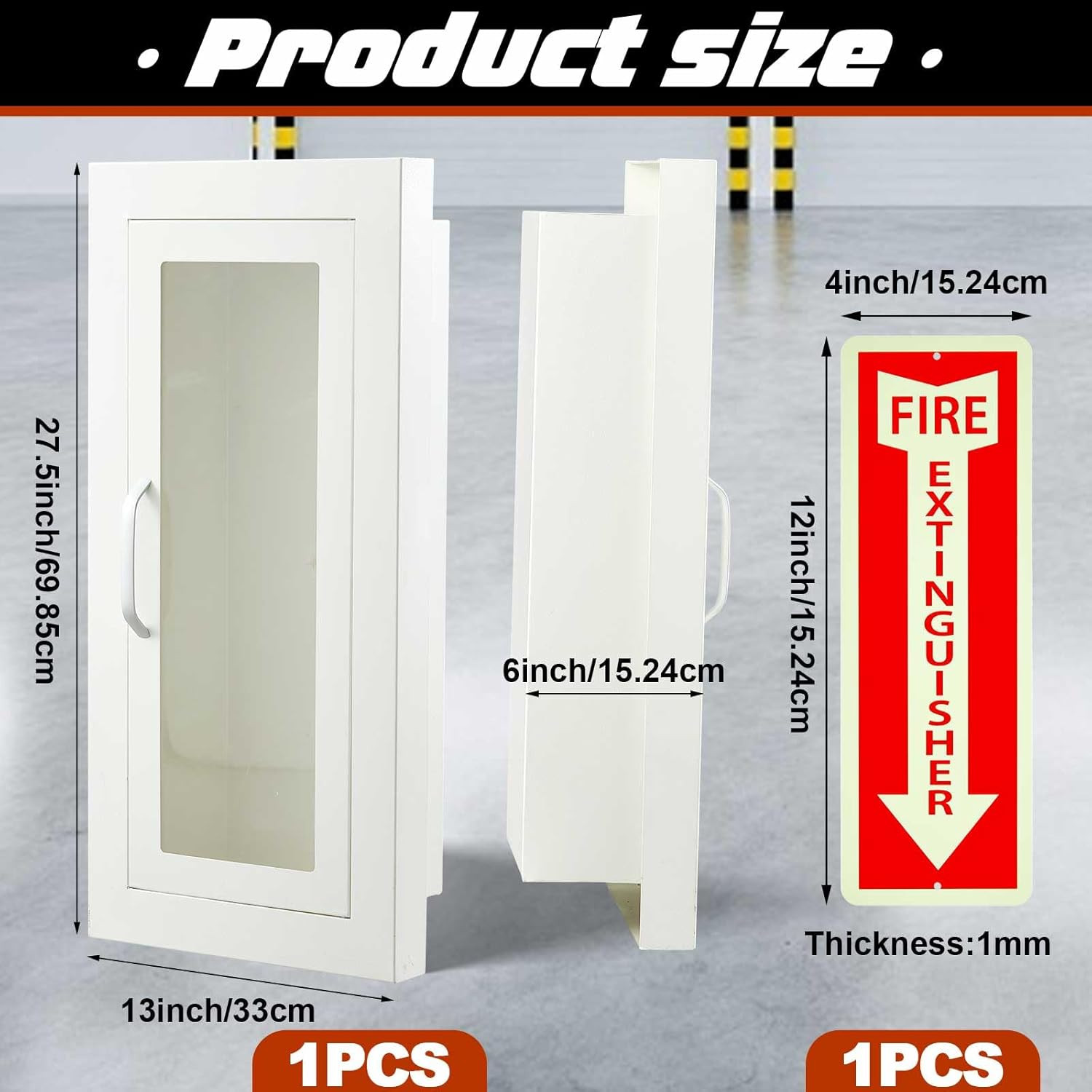 Semi-Recessed Fire Extinguisher Cabinet with Reflective Sign, Steel Recessed Wal