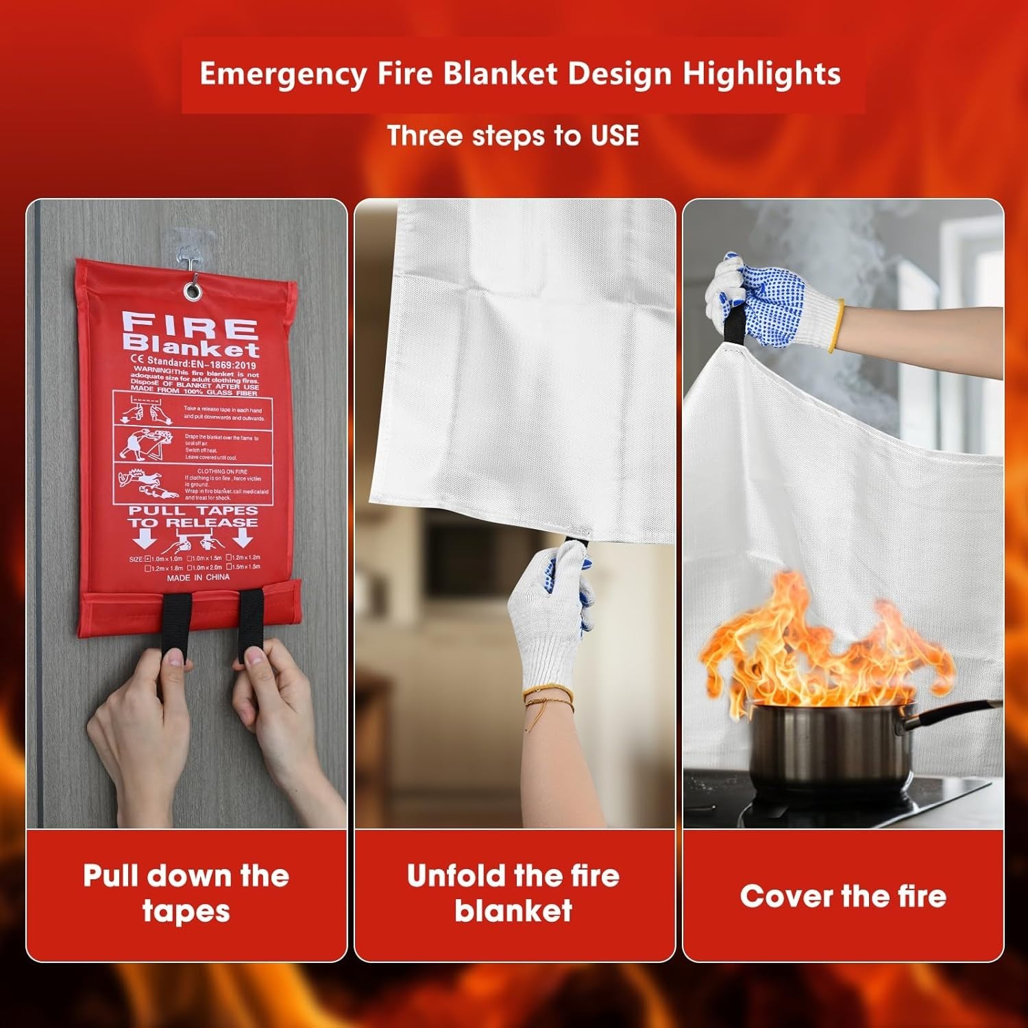 Fire Blanket Emergency for Home – 1 Pack/Size 1.0mx1.0m