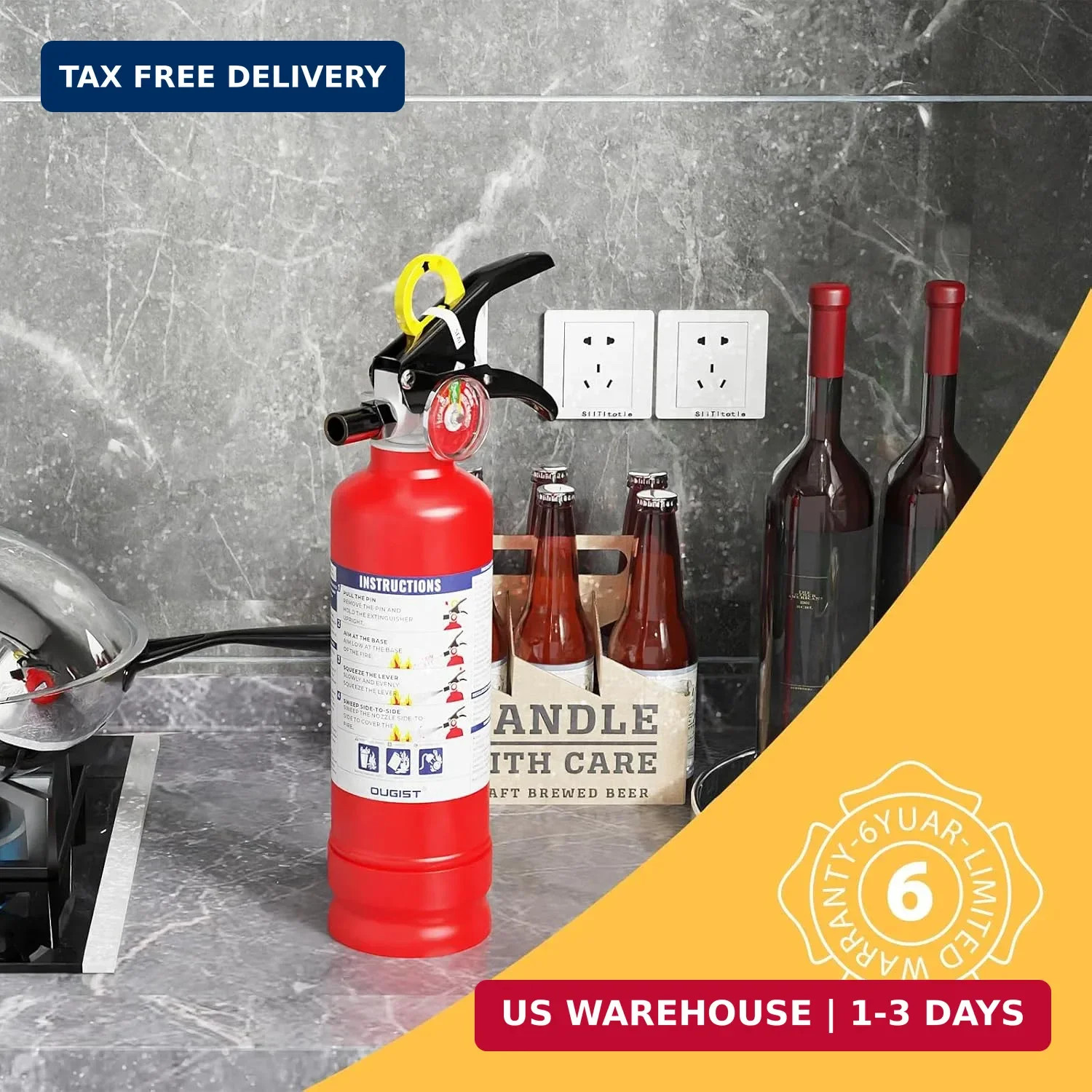 Ougist ABC Fire Extinguisher for Home & Vehicle – 2.5 lb 1-A:10-B:C Rated, Dry C