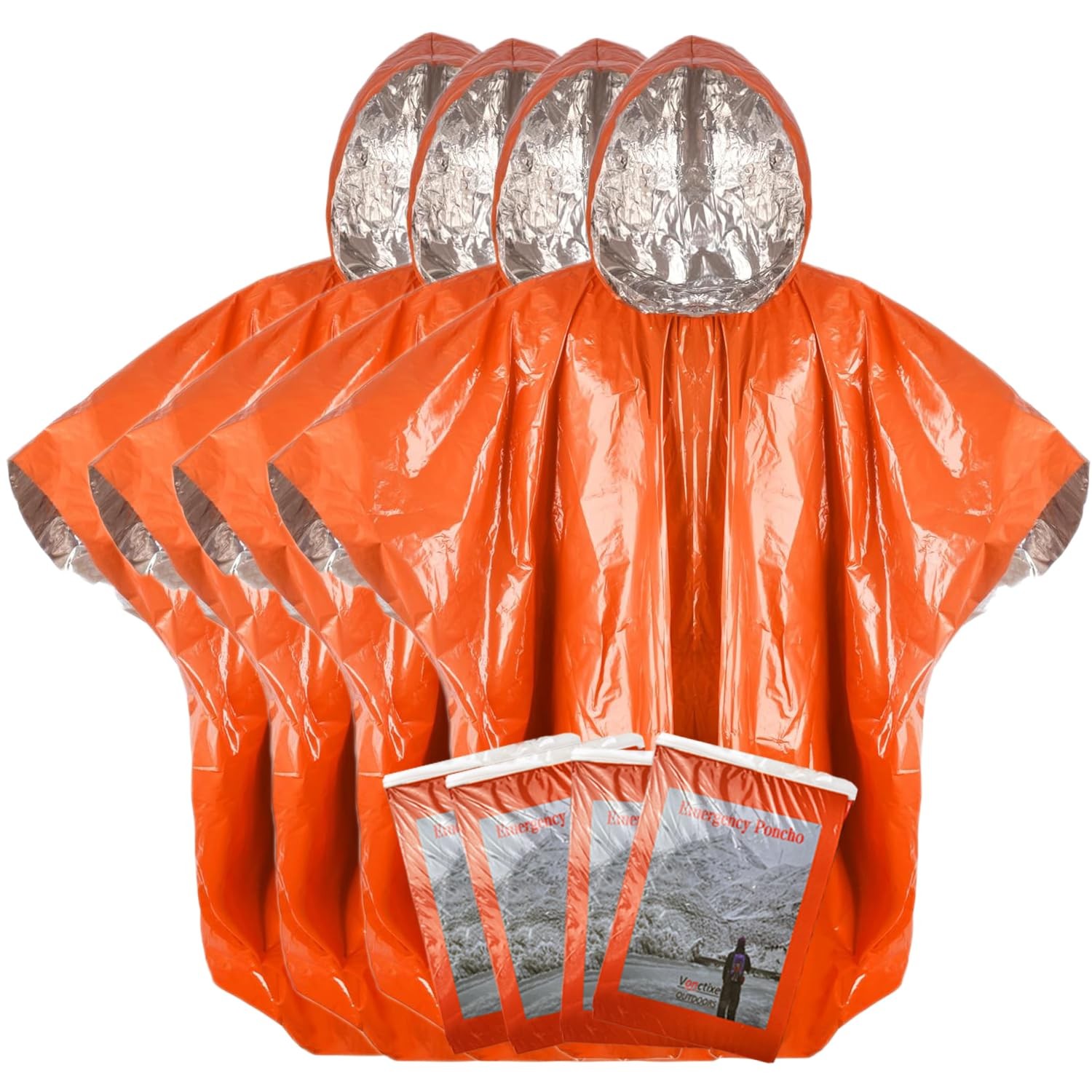 Emergency Rain Poncho 4 Pack – Thermal Survival Blankets for Hiking, Camping