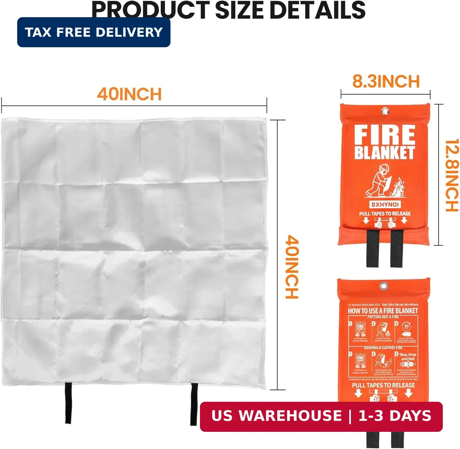 Emergency Fire Blanket 4 Pack 40″x40″, Essential Fire Safety Blanket for Kitchen