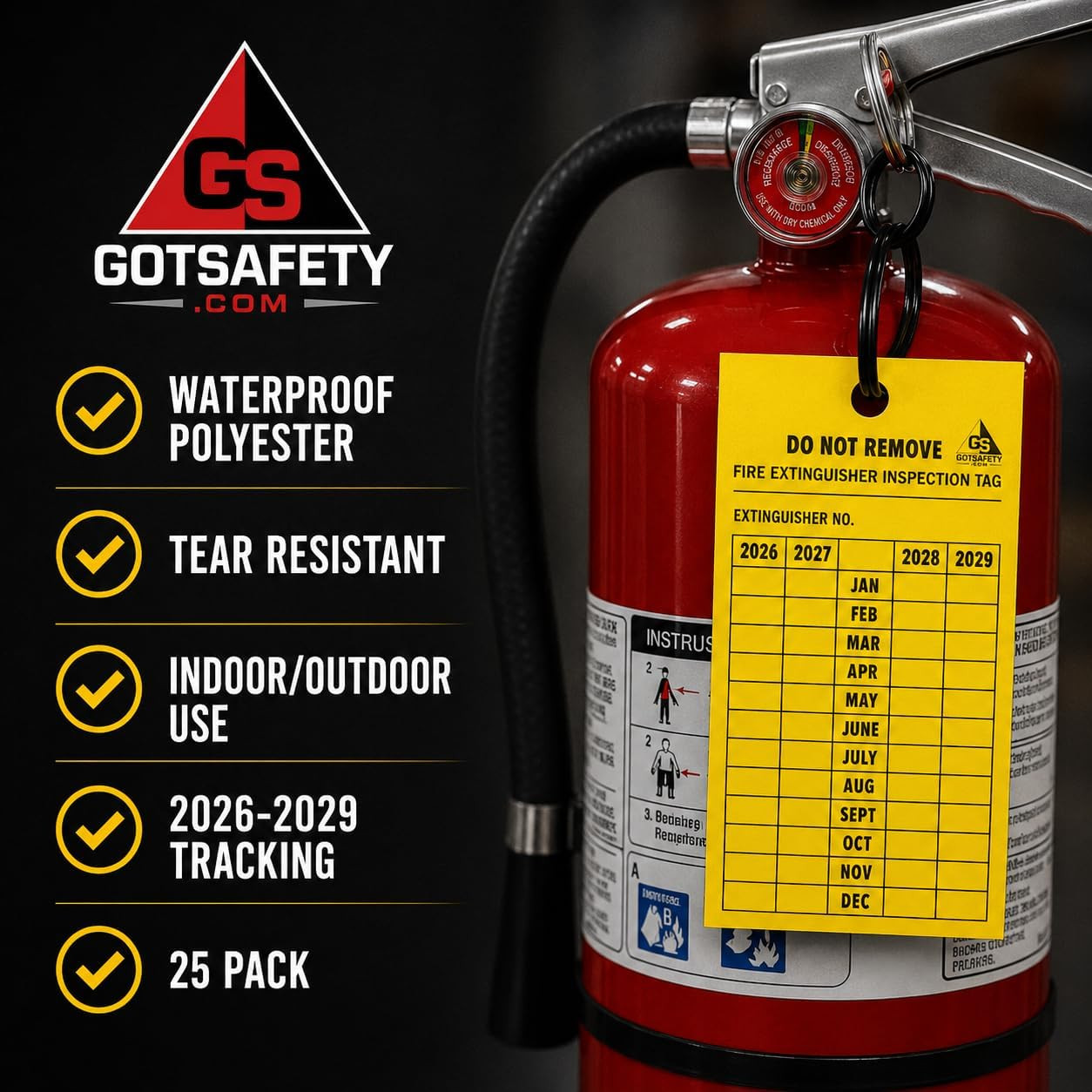 4 Year Fire Extinguisher Inspection Tags – [25 Pack] [2026-2029] Monthly Fire Ex