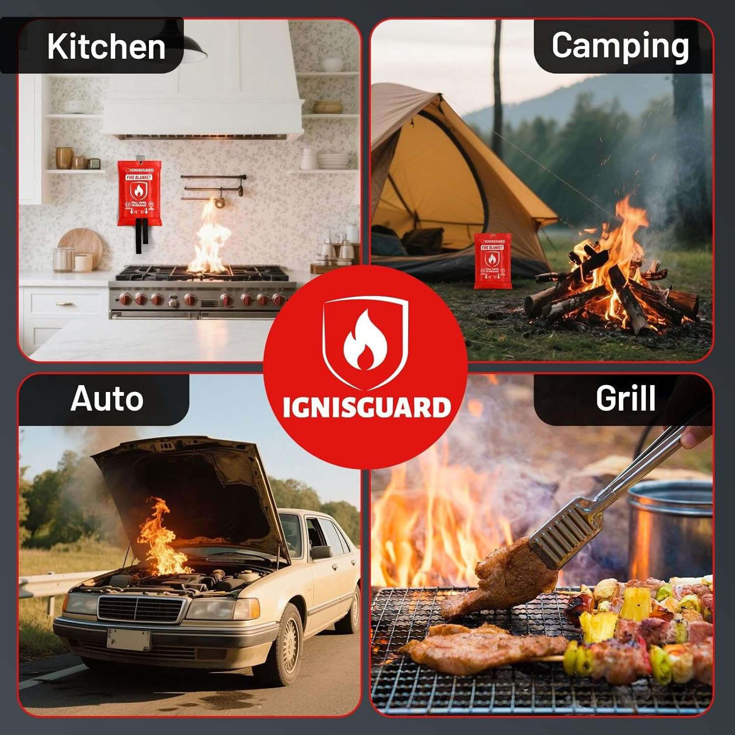 Fire Blankets Emergency for Home, 4 Pack 40″X40″, Fiberglass Emergency Fire Blan