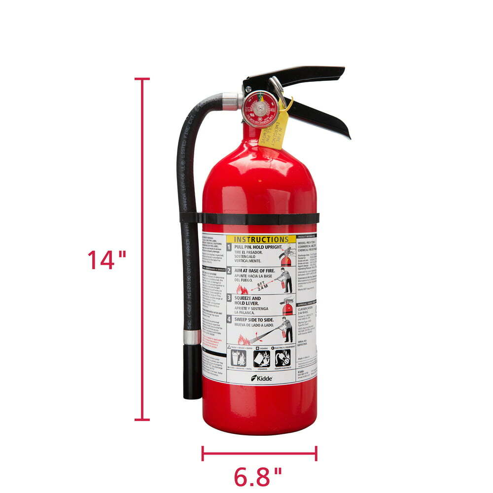 “stay protected with pro 210 fire extinguisher – compact 4lb size