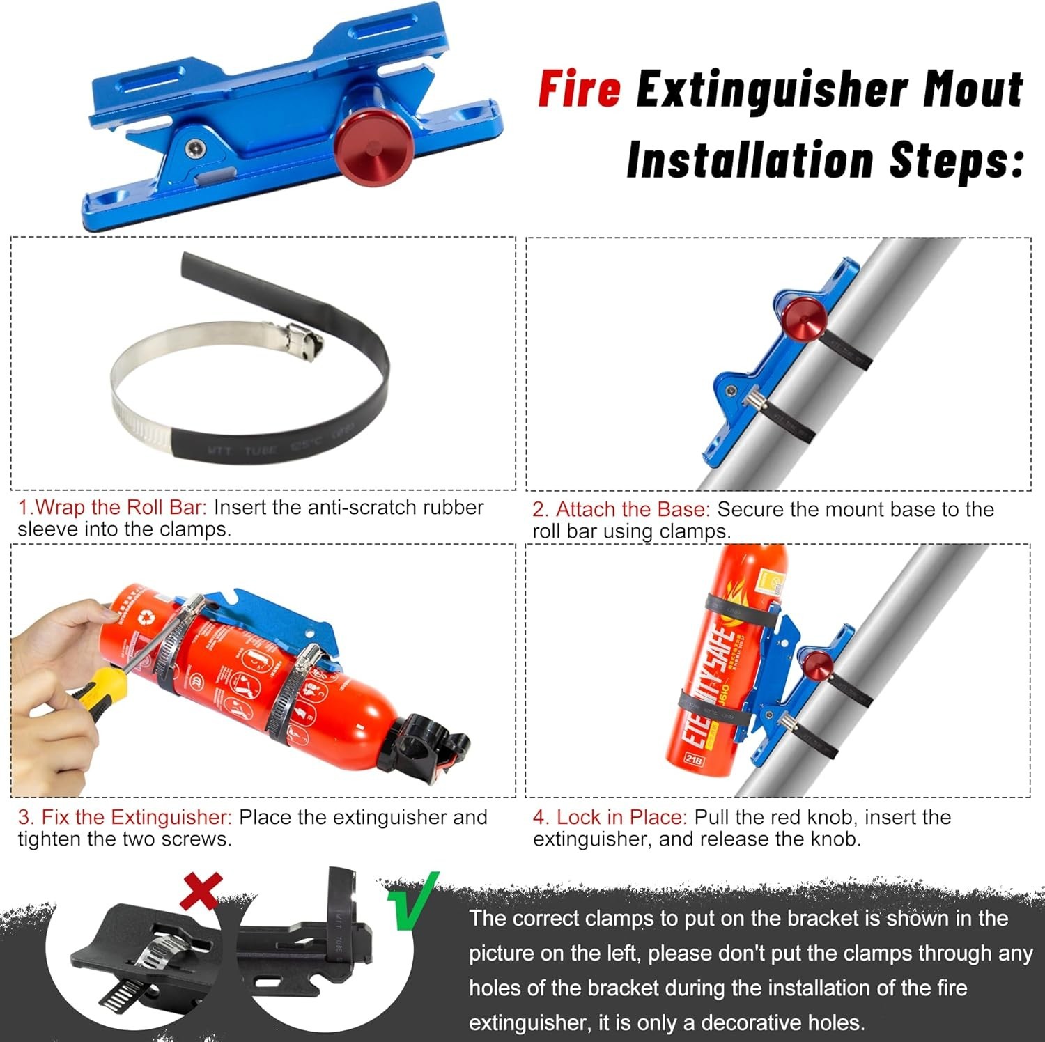 Quick Release Car Fire Extinguisher Mount – Blue Adjustable Aluminum Roll Bar…