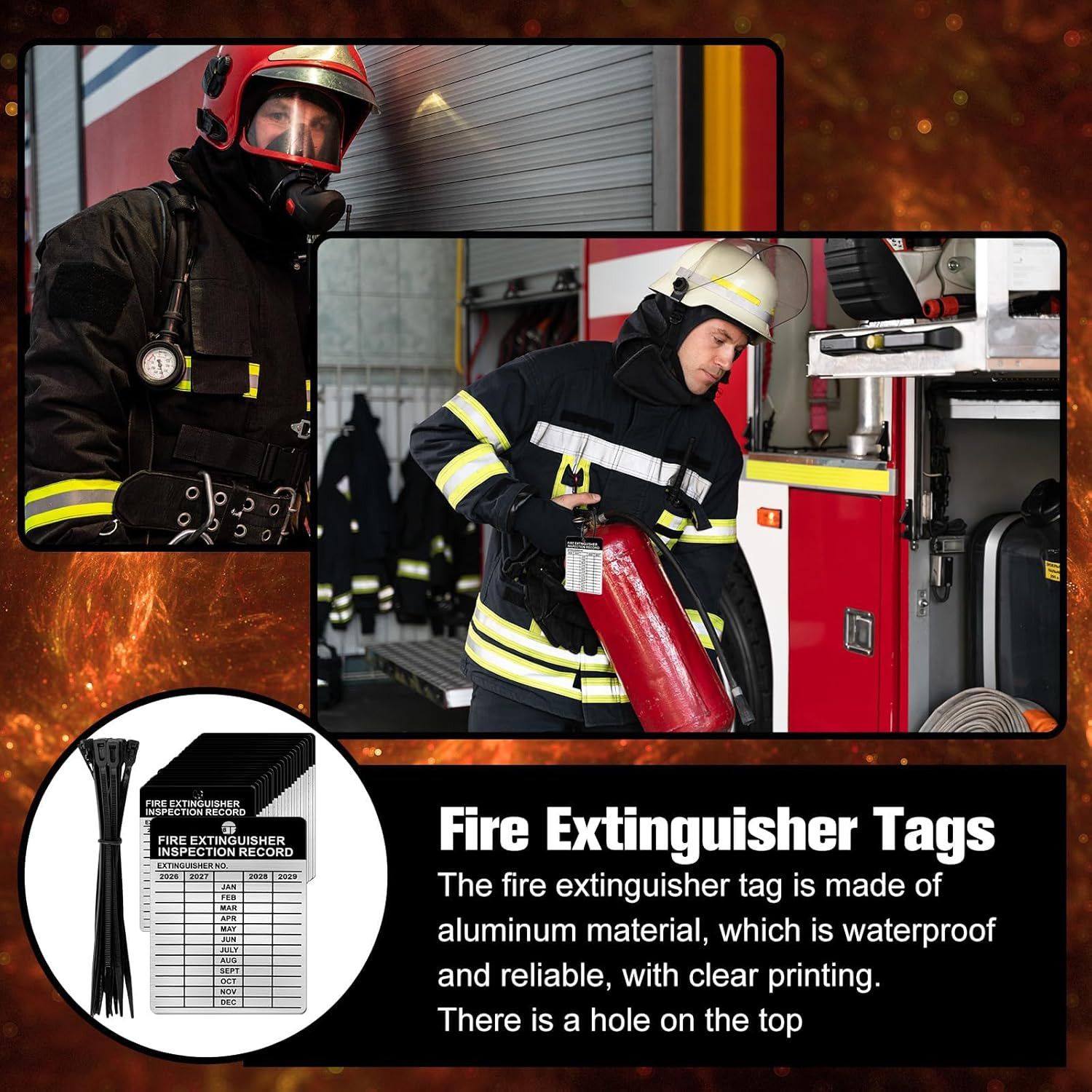 50 Set Aluminum Fire Extinguisher Tags 2026-2029 Metal Inspection Tags – 2.3 X 3