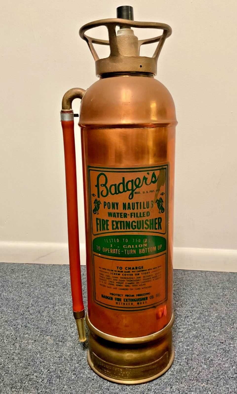 Vintage badger pony fire extinguisher -Empty- Badgers pony nautilus water filled