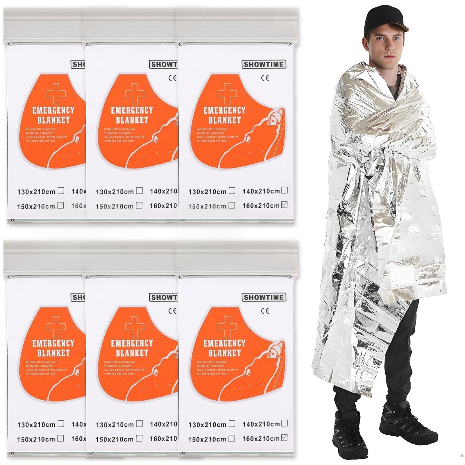 6 Pack Emergency Thermal Blankets for Survival, 82.67”x62.99” Extra Large Myl…