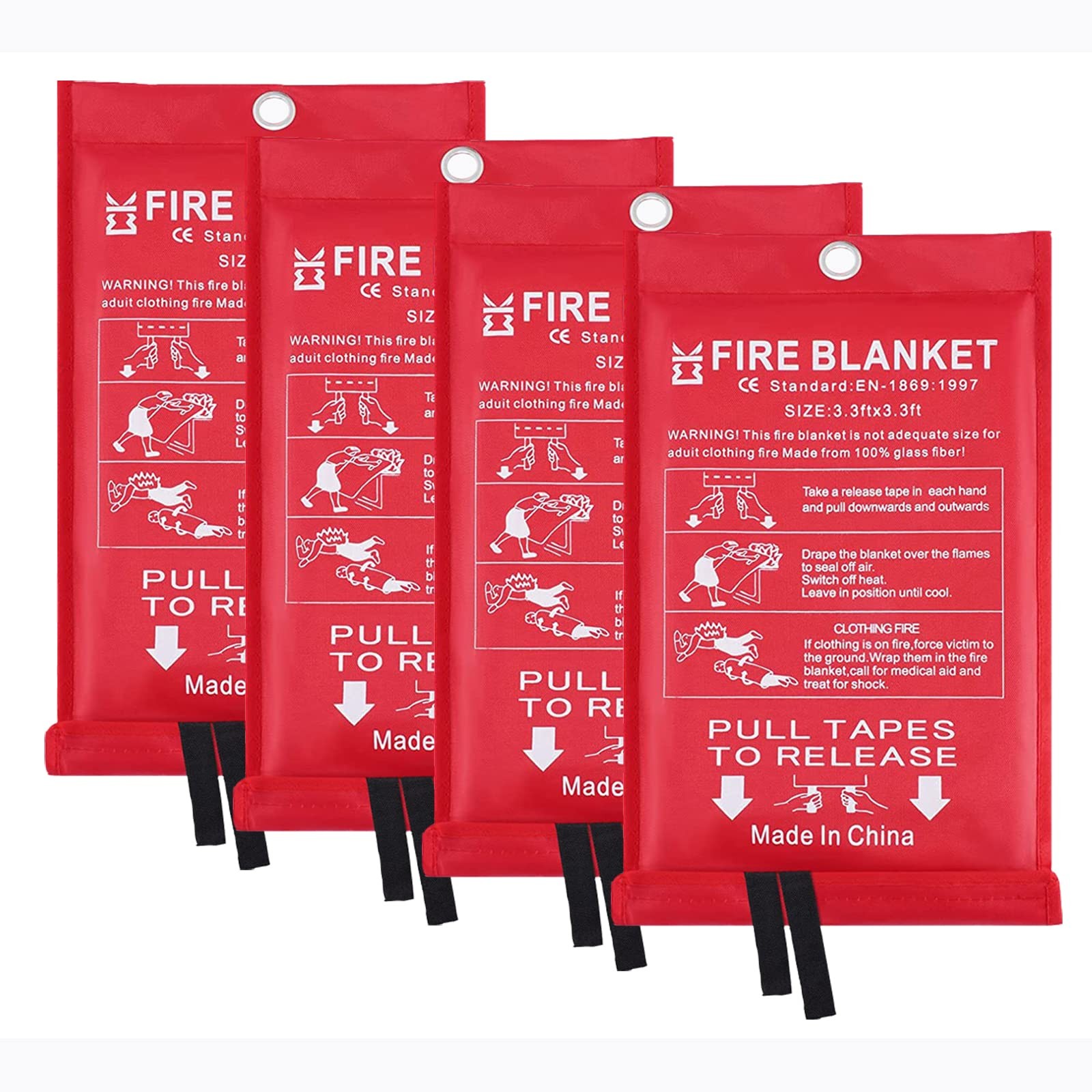Emergency Fire Blanket for Home – 3.3ft x 3.3ft 4-Pack Fire Suppression Flame…
