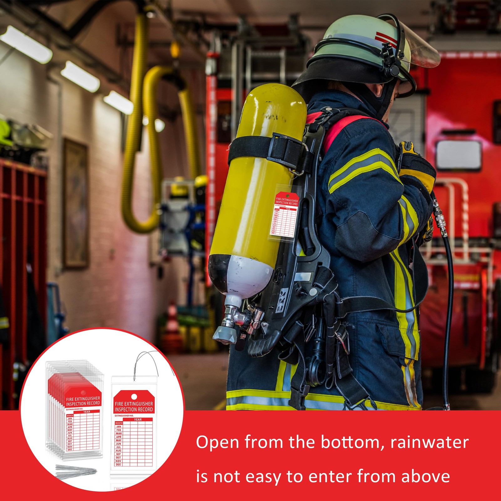 25 Fire Extinguisher Inspection Tag Plastic Cover 3.4 x 7.3 Inch Service Reco…