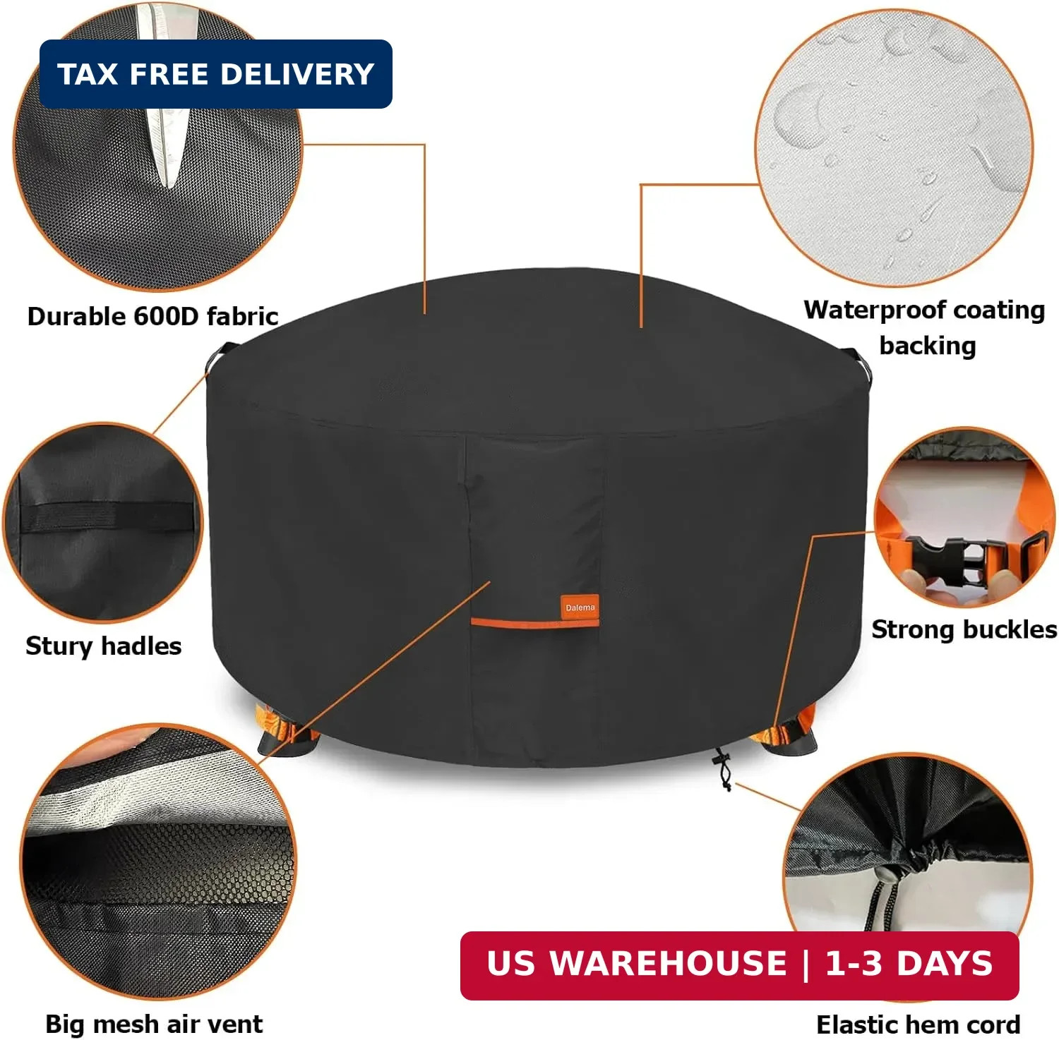 Fire Pit Cover,Outdoor Heavy Duty 600D 100% Waterproof Fire Pit Cover Round,Weat