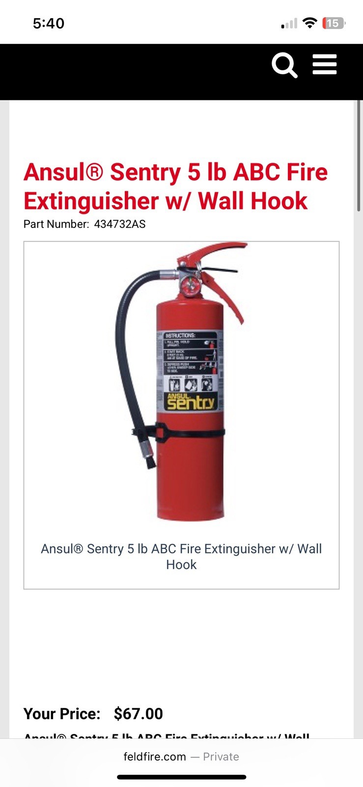 5LB ANSUL SENTRY AA05S-1 – ABC Dry Chemical Fire Extinguisher