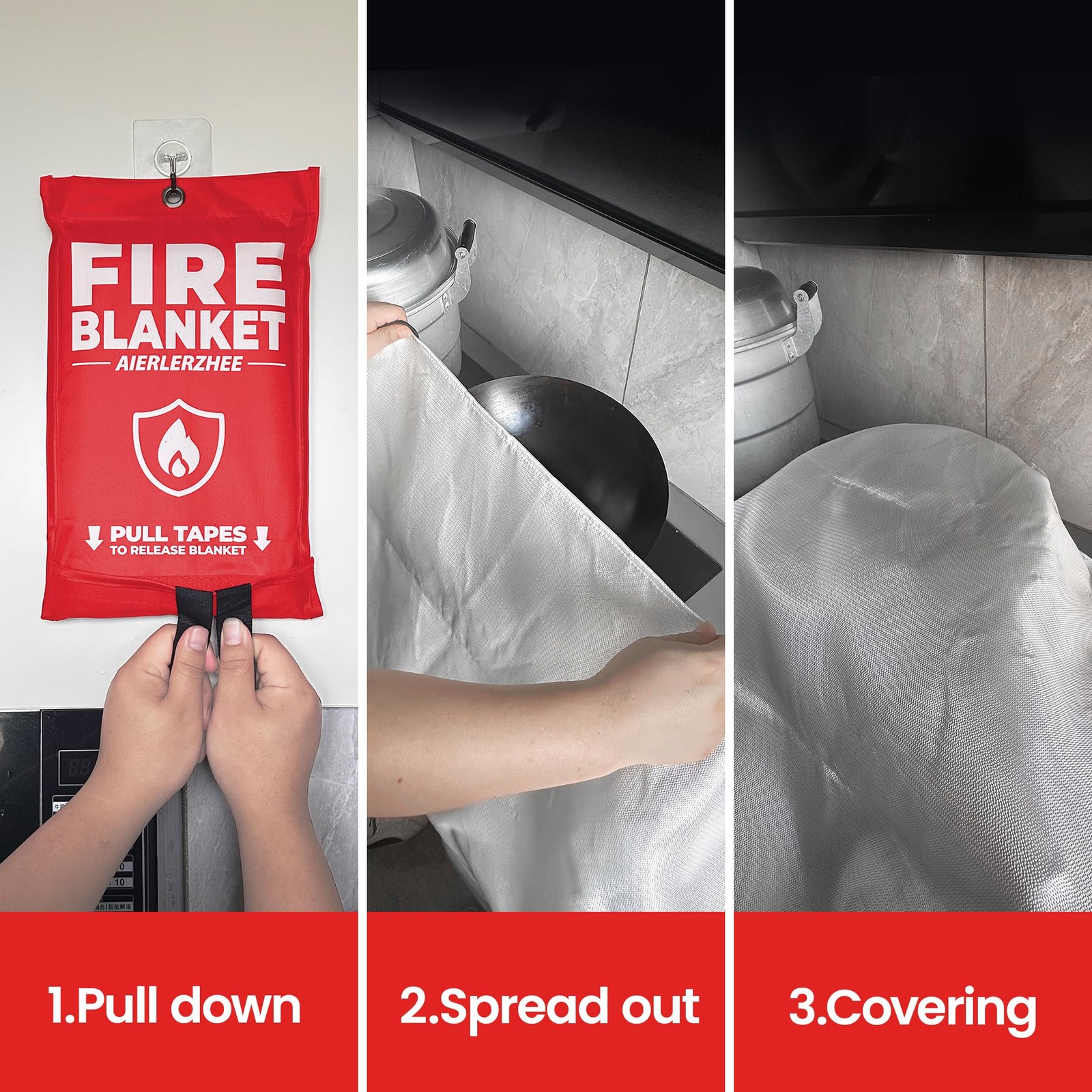 Fire Blanket 4 Pack 40″x40″ – CE Certified Fiberglass, to 1076°F – No-Mess Fi…