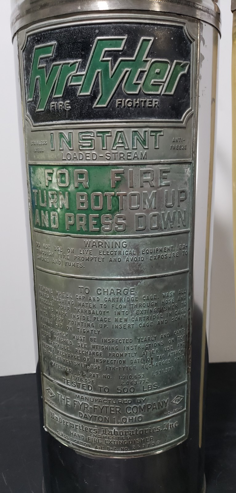 Vintage Fyr-Fyter Stainless Steel Fire Extinguisher Empty