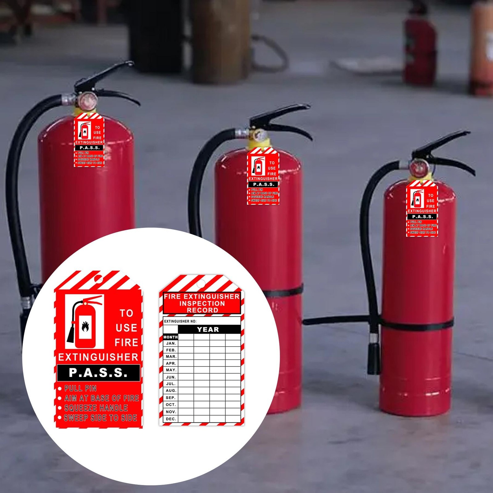 25 Pack Monthly Fire Extinguisher Inspection Tags Record 4 Year with Adjustab…