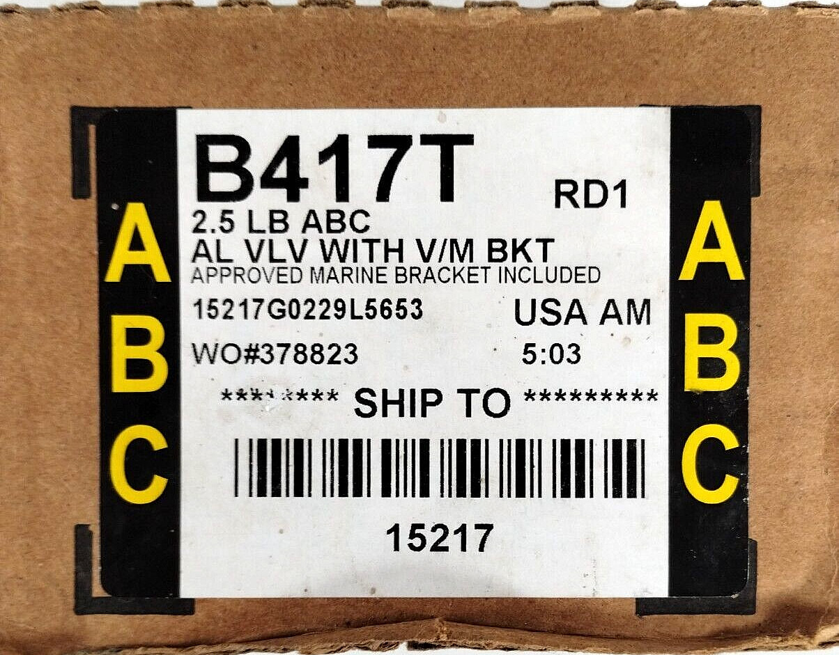 AMEREX B417T Fire Extinguisher, Class ABC 2.5 LB (AL VLV with Marine Bracket)