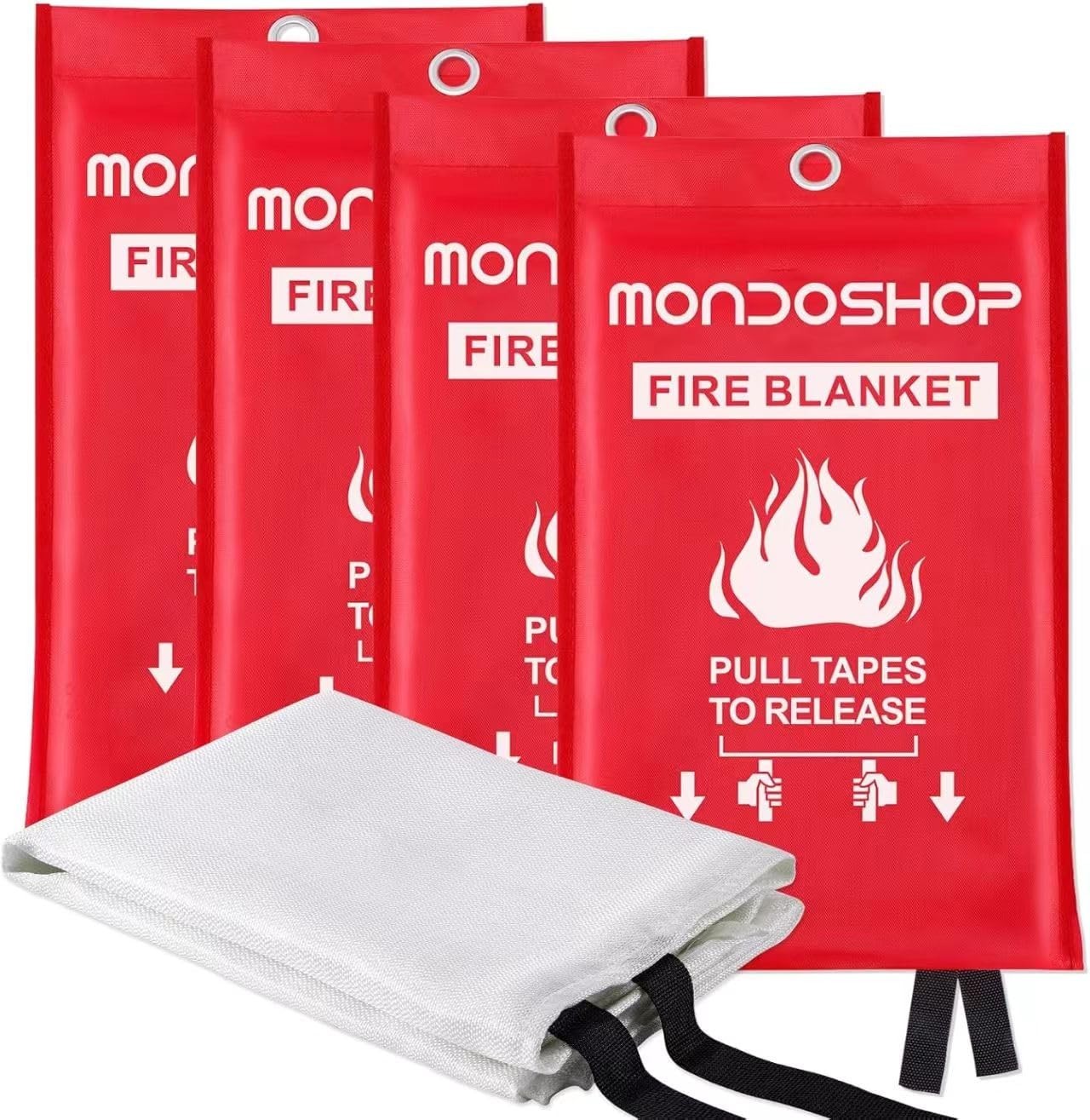 Fire Blanket 4 Pack – 40″x40″ Reusable, High Temp Resistant, Non-Toxic, Easy Sto