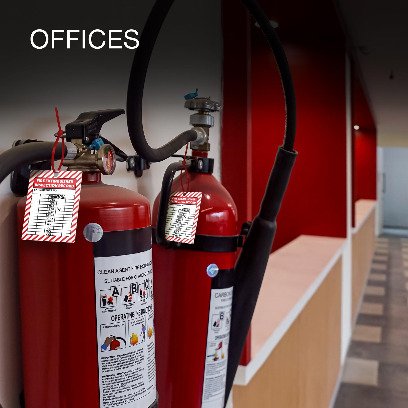 Fire Extinguisher Inspection Tags 2026-2029 Plastic 2.25 x 3 Inch Red 20 Pack