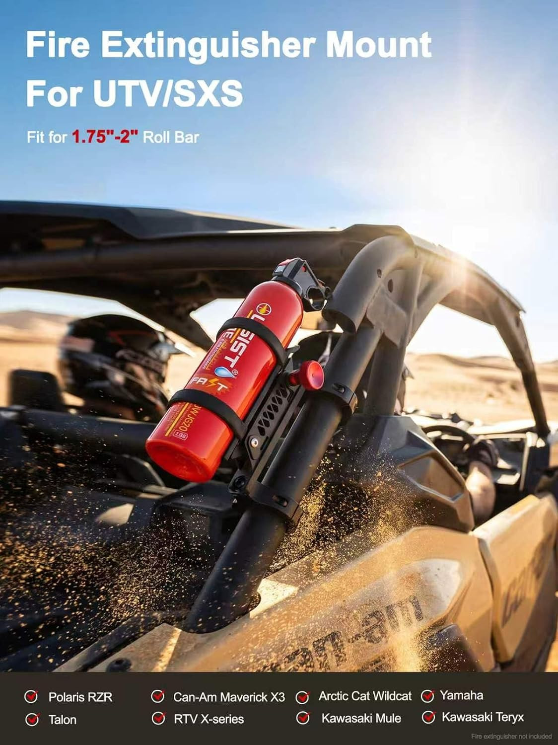UTV Fire Extinguisher Mount, Roll Bar Fire Extinguisher Holder | Quick Release,