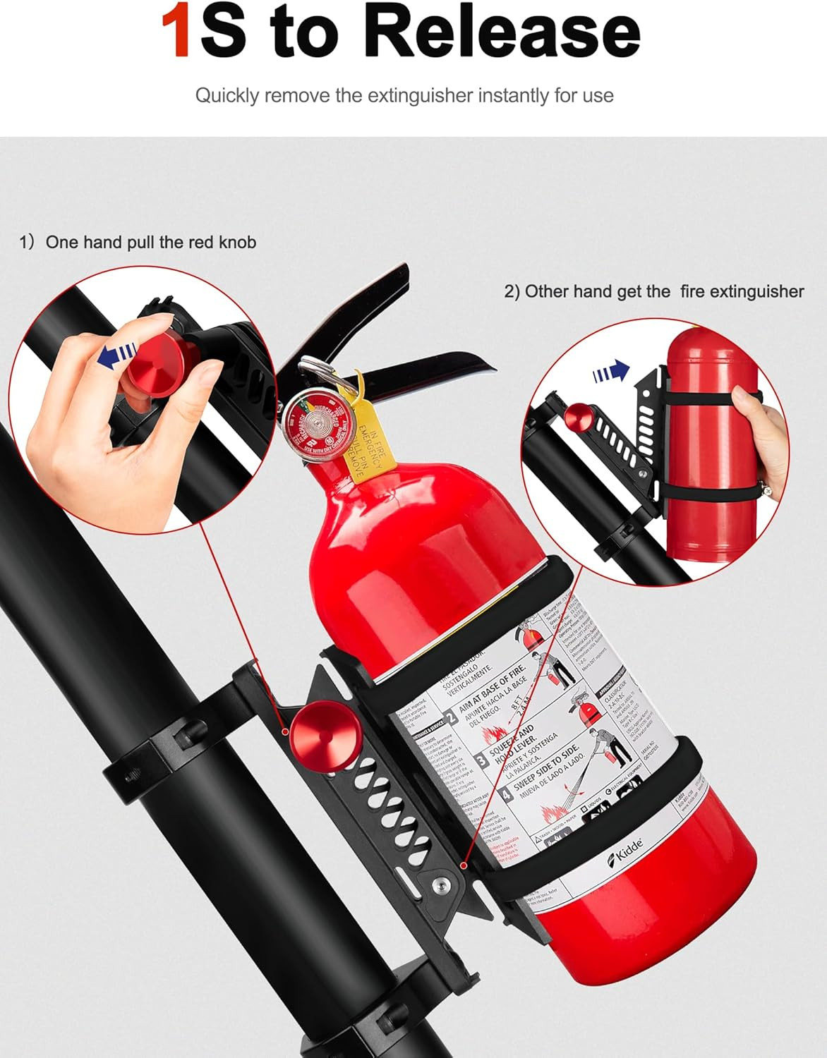 UTV Fire Extinguisher Mount, Roll Bar Fire Extinguisher Holder | Quick Release,
