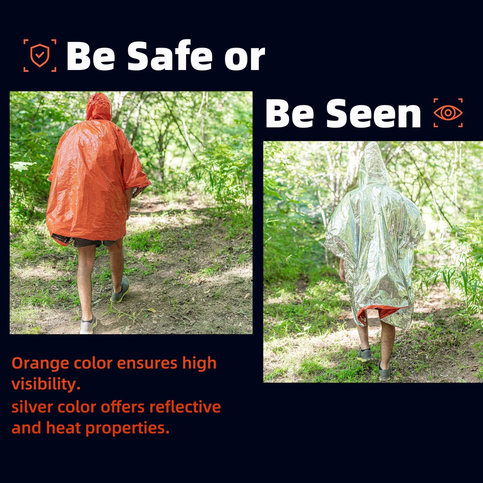 Emergency Rain Poncho 4 Pack – Thermal Survival Blankets for Hiking, Camping