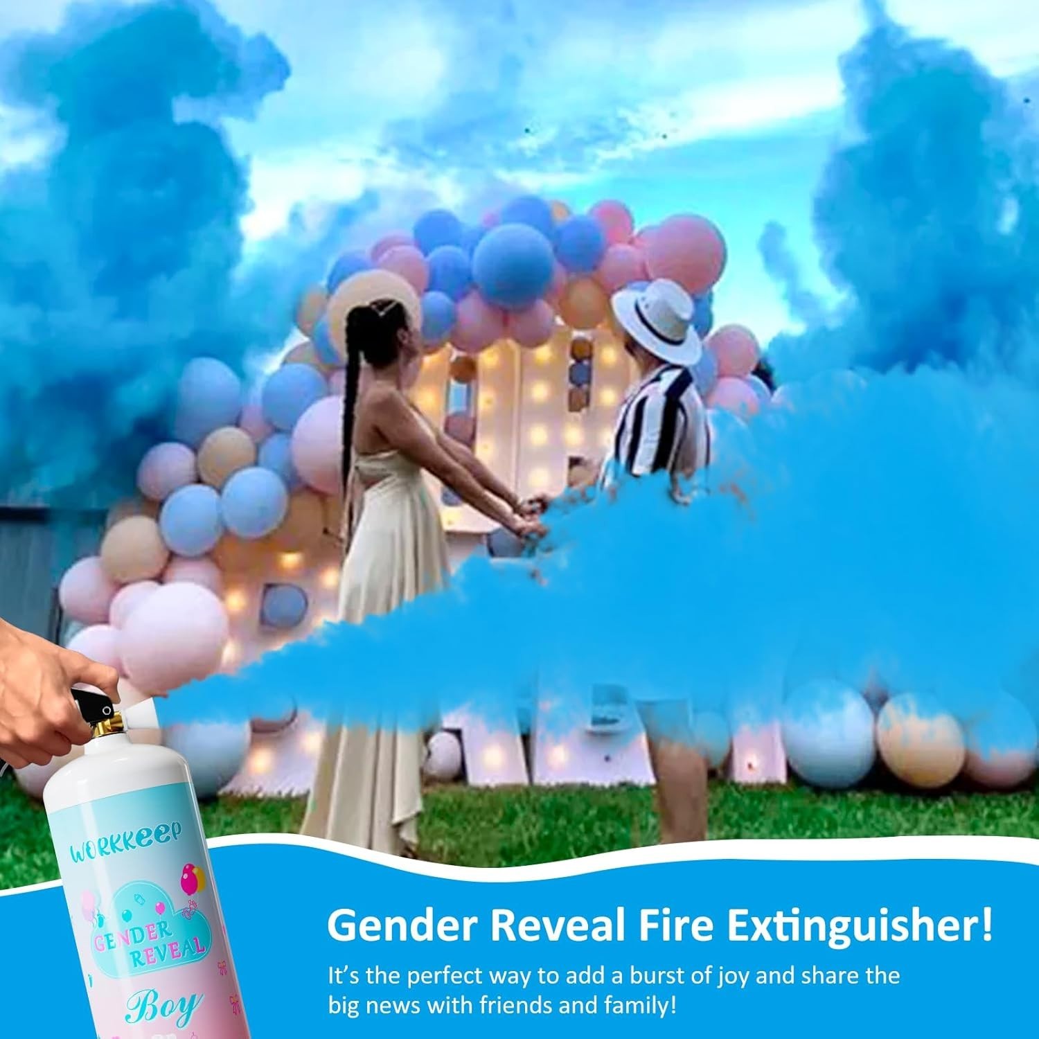 Eco-Friendly Giant Gender Reveal Fire Extinguisher Set – 20 Feet Blue Burst