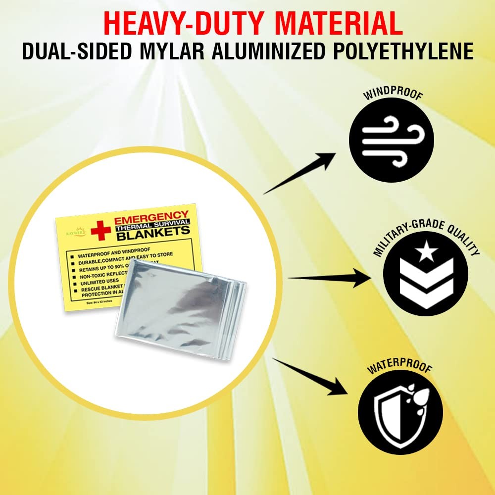 Rawyer Emergency Thermal Survival Blankets (4 Pack), Mylar Blankets for Outdo…