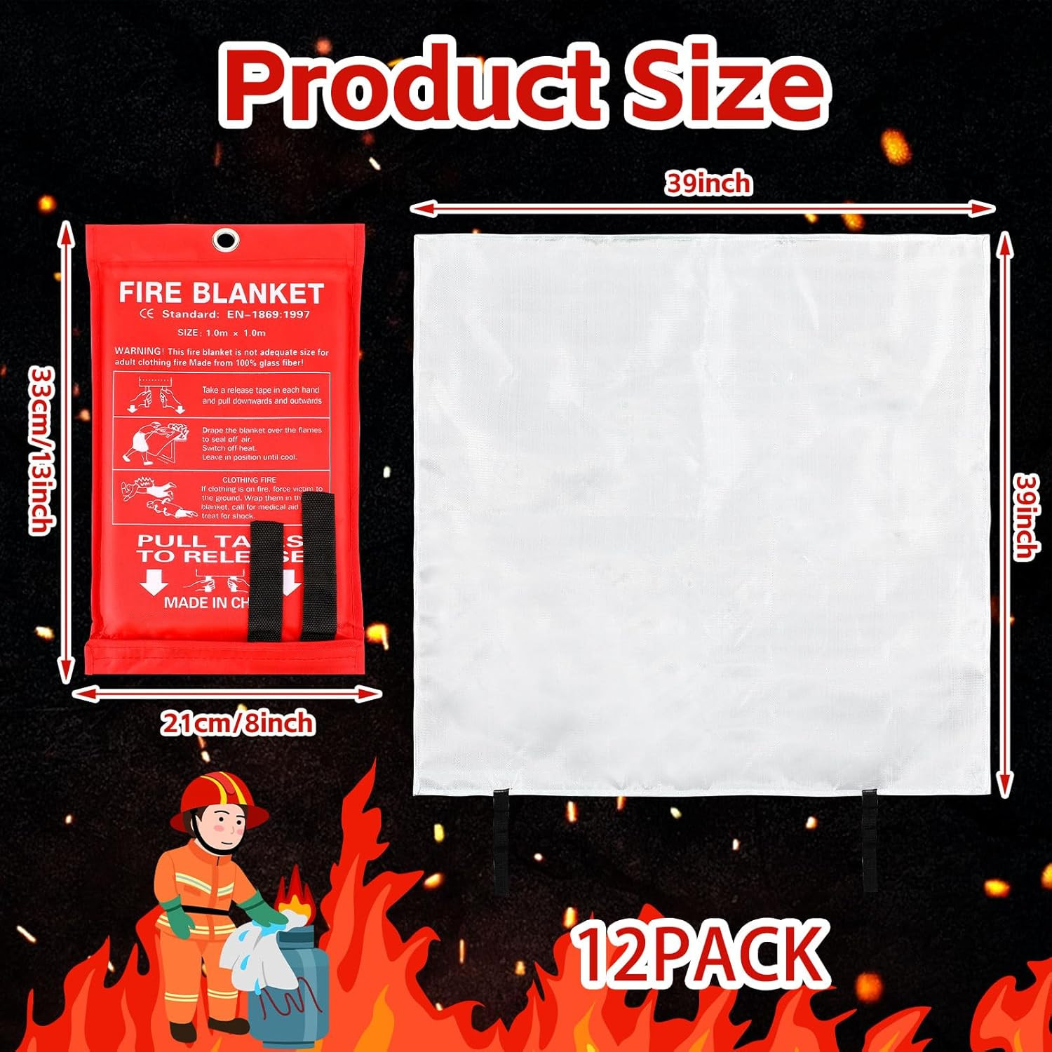 12 Pack Fire Blanket 39″x39″ – Emergency Safety Suppression for Home & Travel