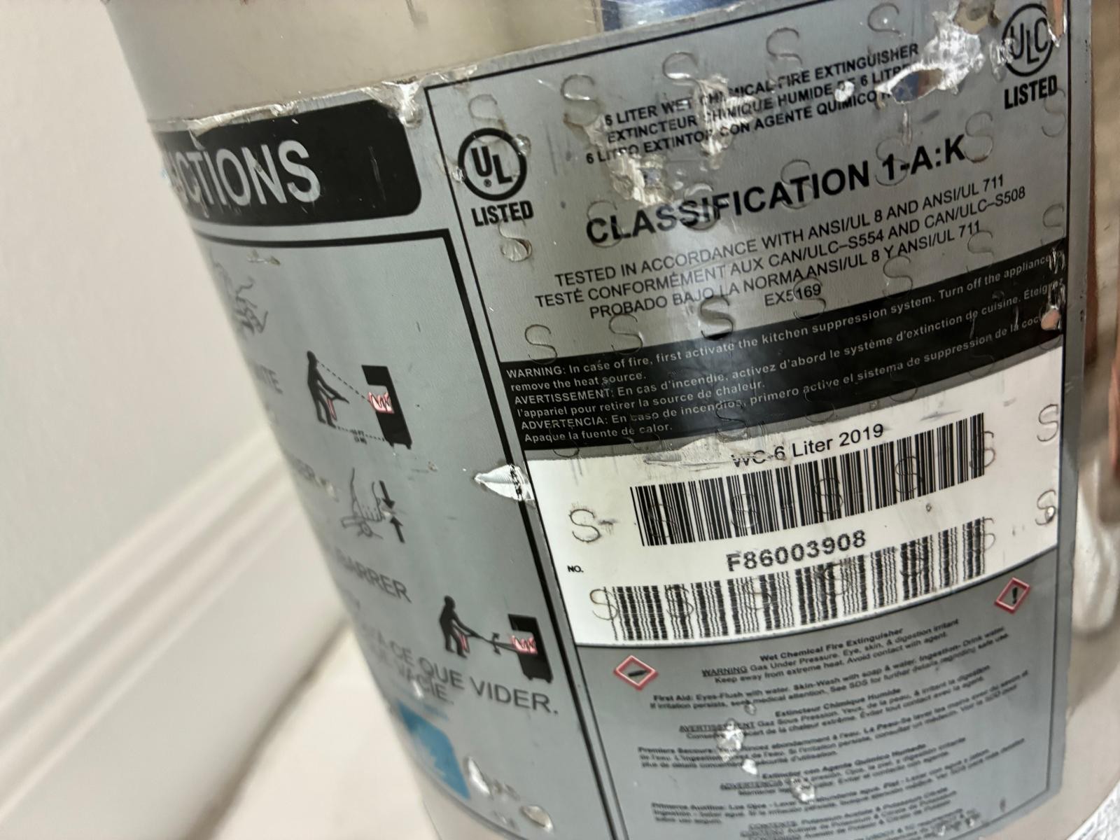 Buckeye WC-6L Wet Chemical Fire Extinguisher 6L Class K