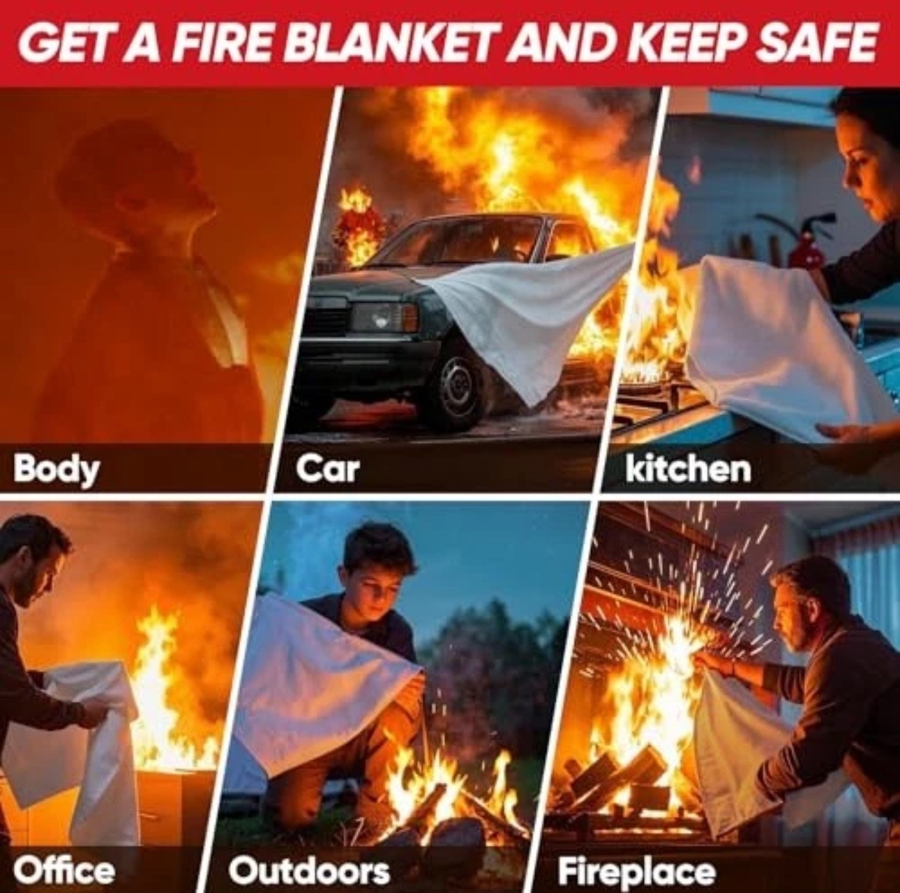 Emergency Fire Blanket for Home Kitchen -40″x40″- Flame Fiberglass 2-pack Red