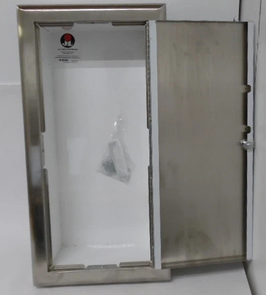 JL Stainless Steel Fire Extinguisher Cabinet Brushed SS Satin Solid Door