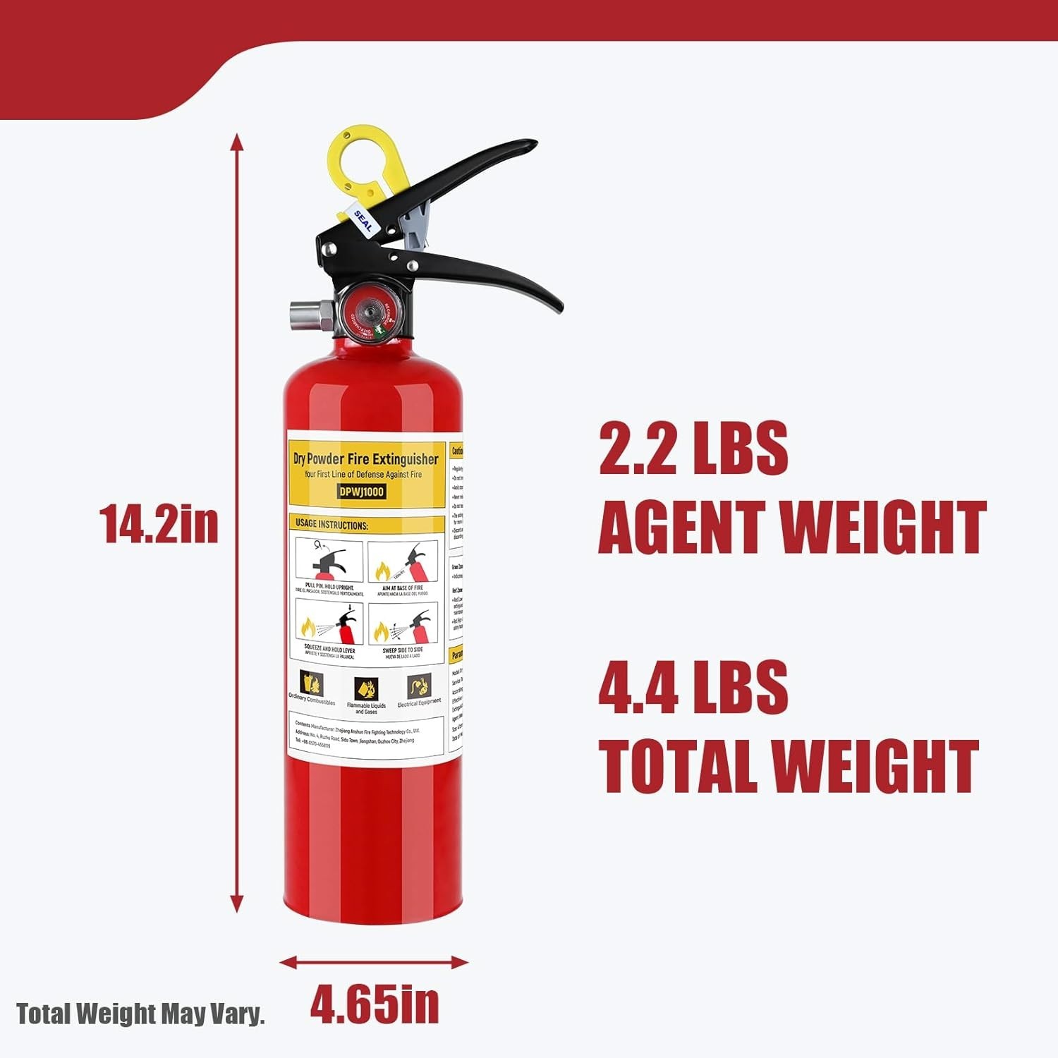 ABC Fire Extinguisher for Home – 2.2lb, Dry Powder Fire Extinguisher, 1A:10-B…