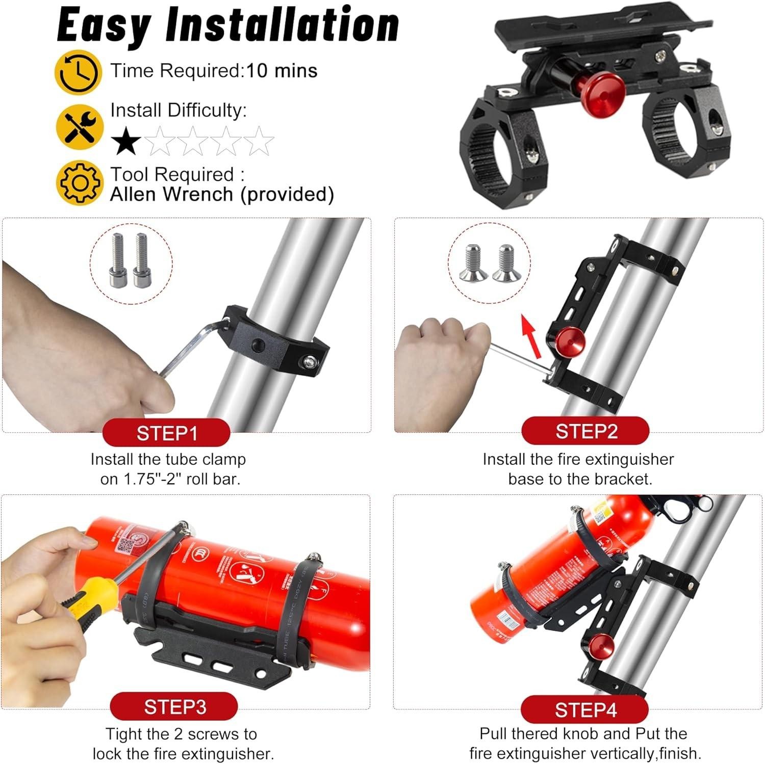 Utv Fire Extinguisher Mount Kit Quick Release Roll Bar Holder 1.75-2″