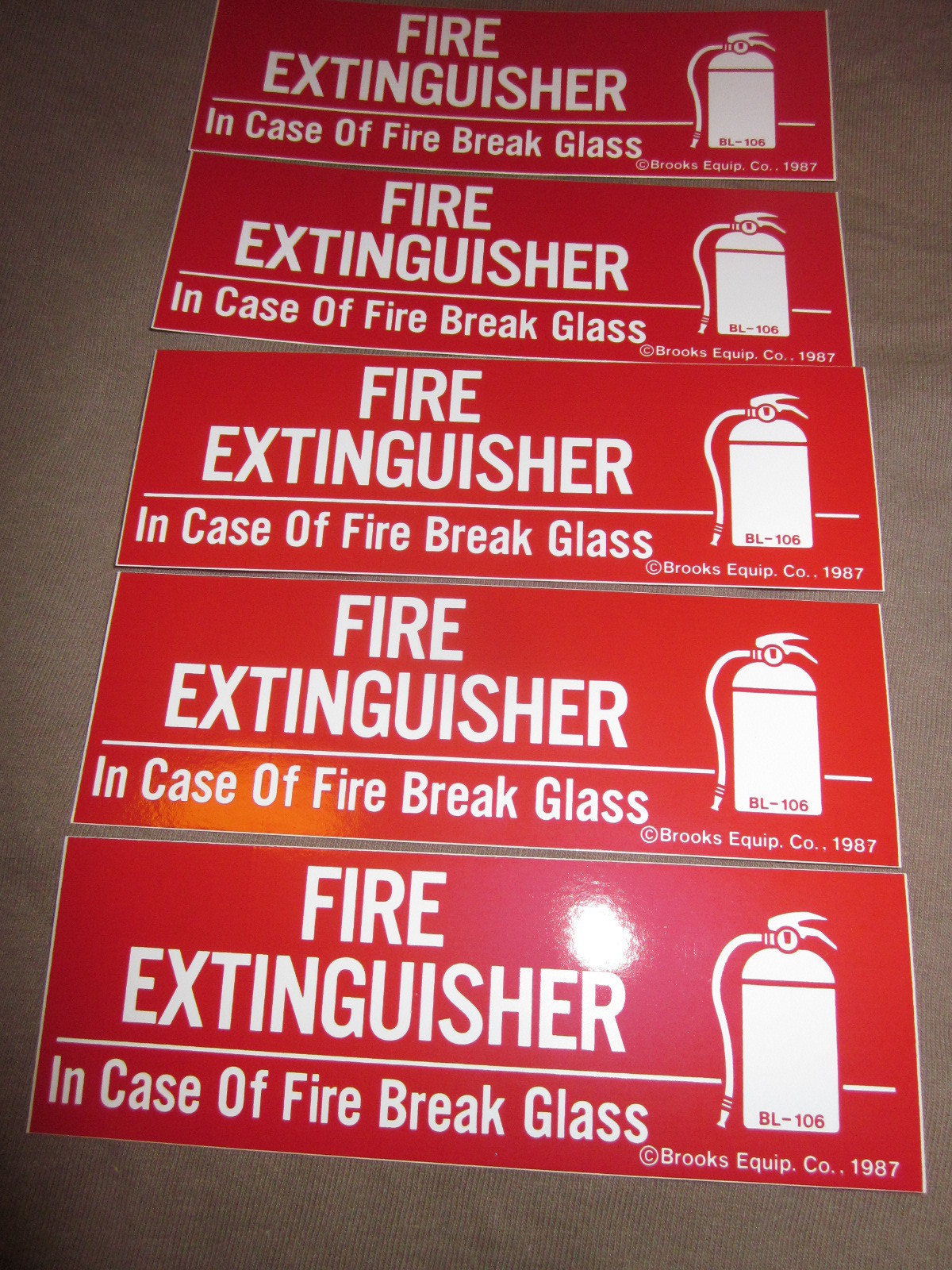 🔥🧯(LOT OF 5) SELF-ADHESIVE VINYL “FIRE EXTINGUISHER BREAK GLASS” SIGN’S 2 X 6