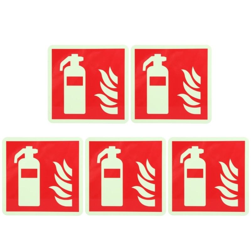 5Pcs Extinguishers Signs Glow in Dark Waterproof Protected Label Stickes