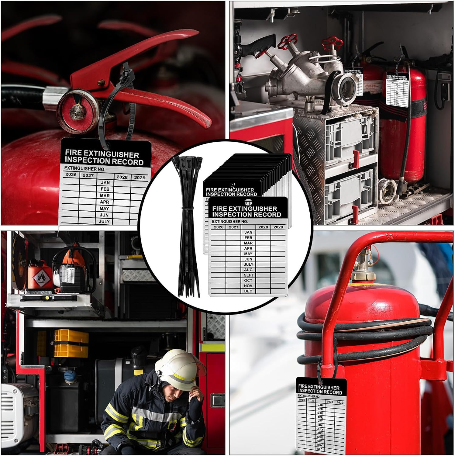 50 Set Aluminum Fire Extinguisher Tags 2026-2029 Metal Inspection Tags – 2.3 X 3