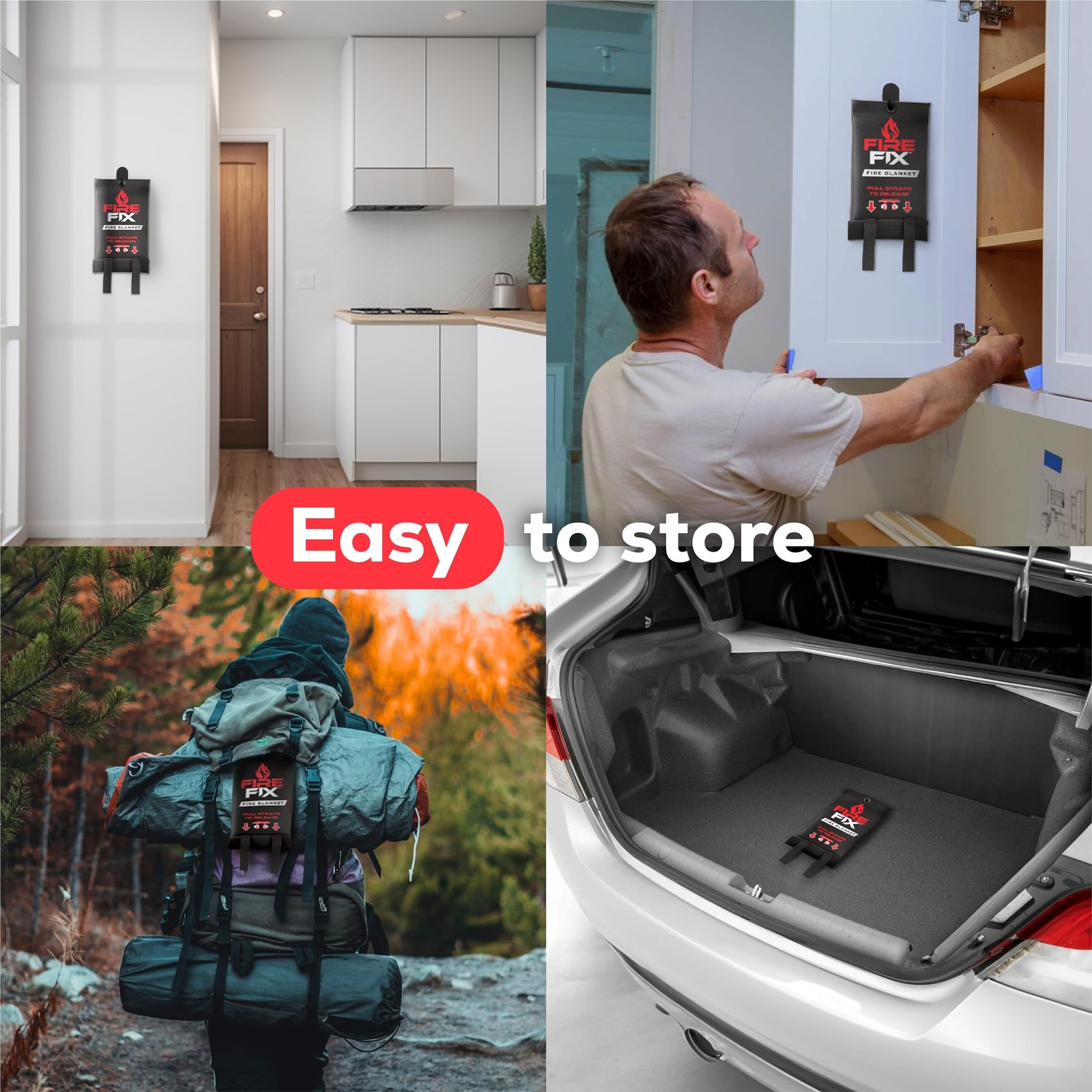 Fire Fix Emergency Fire Blanket for Home & Kitchen | 1-Pack + Mount | Fire
