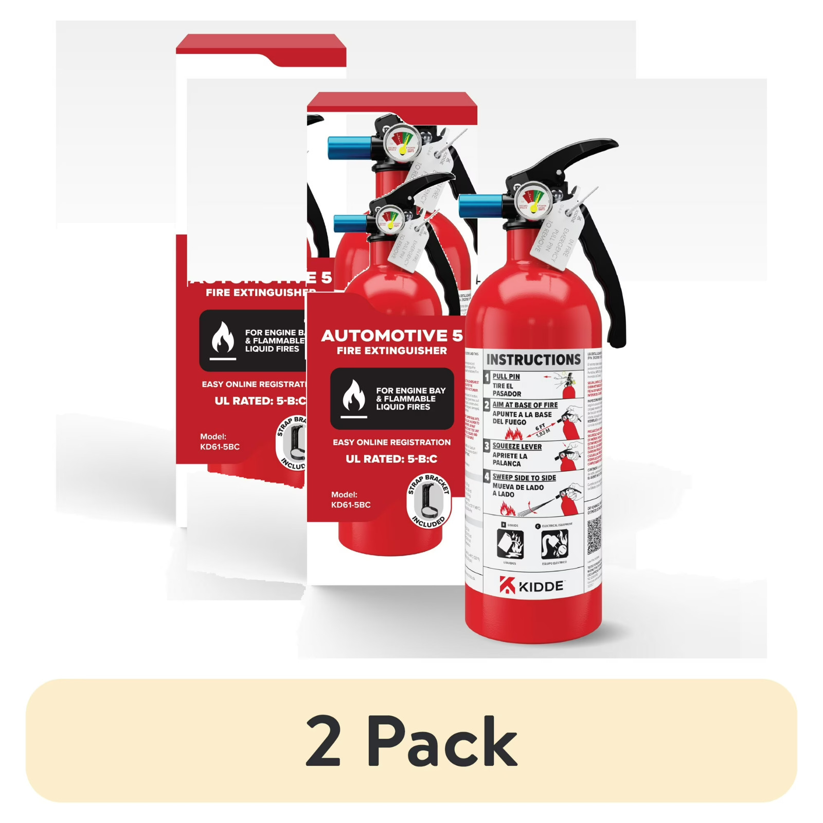 (2 pack) Kidde Fire Extinguisher for Vehicles, Single-Use, Dry Chemical, 5BC