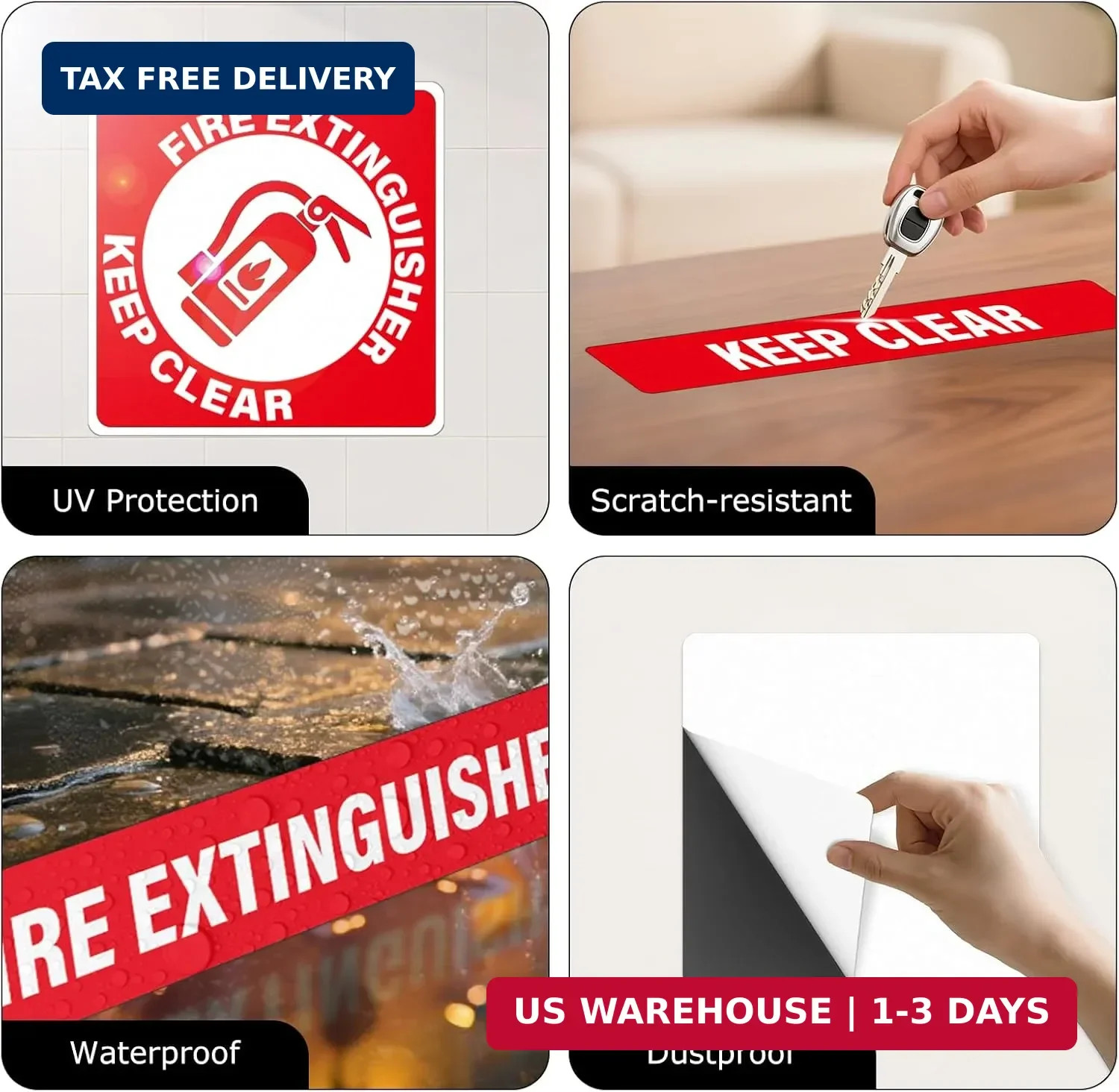 2 Pack Fire Extinguisher Keep Clear Do Not Block Floor Signs Red | Self-Adhesive