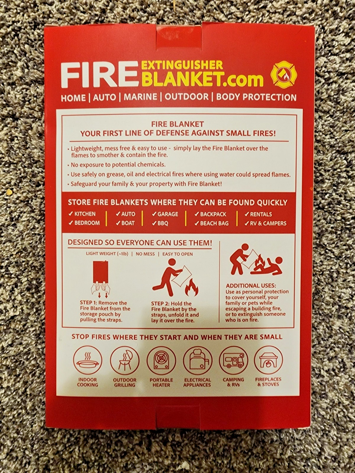 Fire Blanket Extinguisher 40″ X 40″ Fireproof Fiberglass by Klear Concepts
