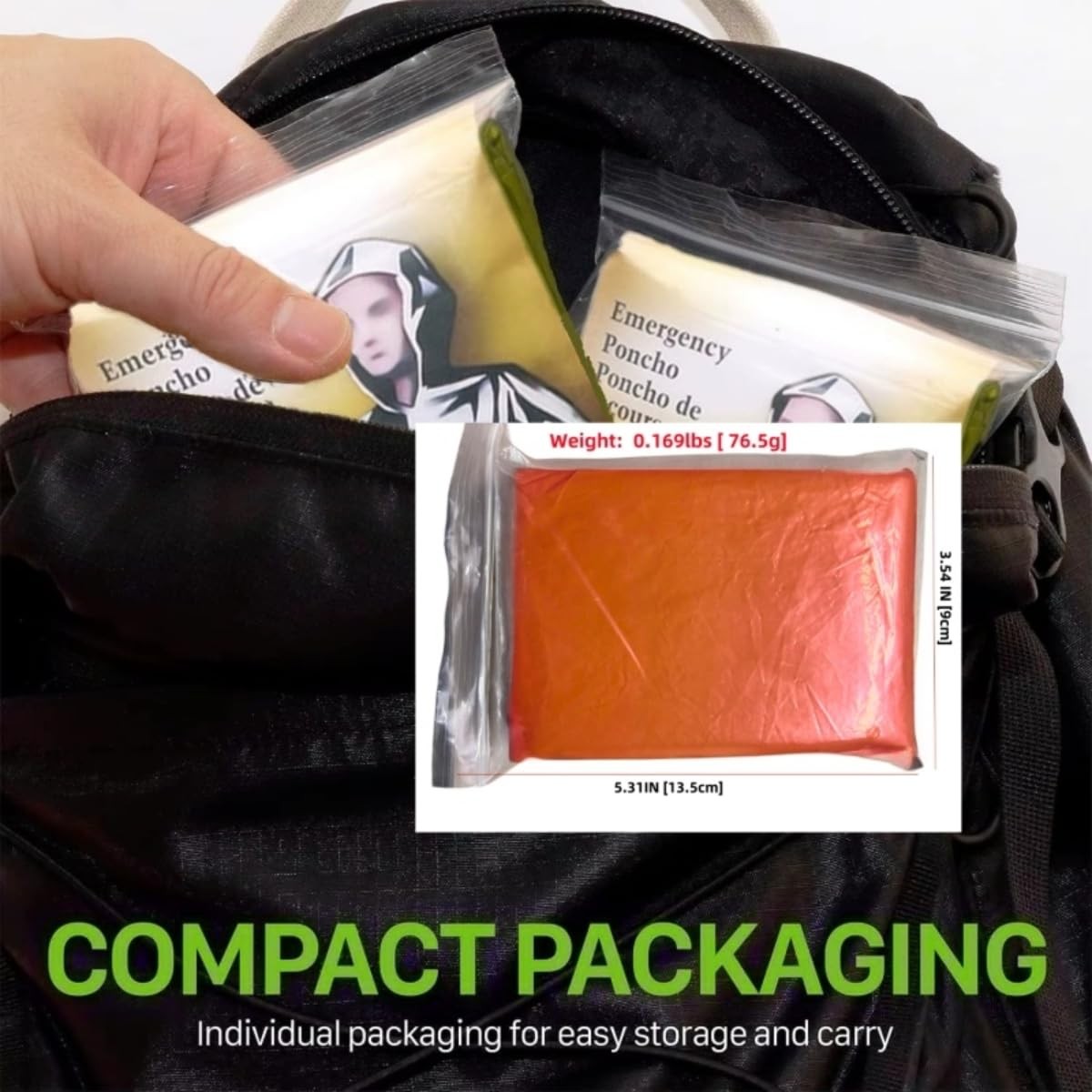 Emergency Poncho with Mylar Blanket Liner for Survival Gear, Waterproof, Wind…