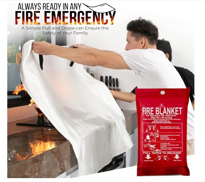 LARGE Fiberglass Fire Blanket, House Kitchen Office Grill Car Emergency Safety