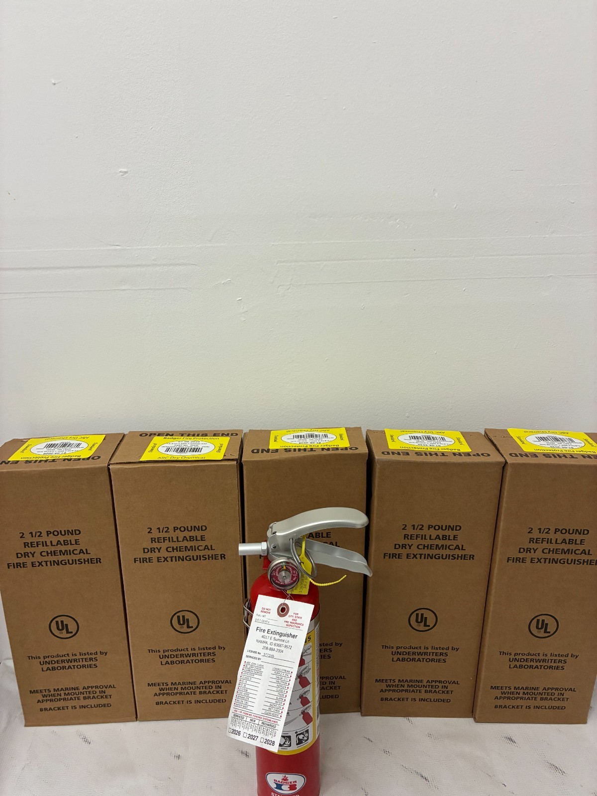 (6) New Badger 2.5 lb ABC Fire Extinguishers w/ Vehicle Brackets & 2026 Tags