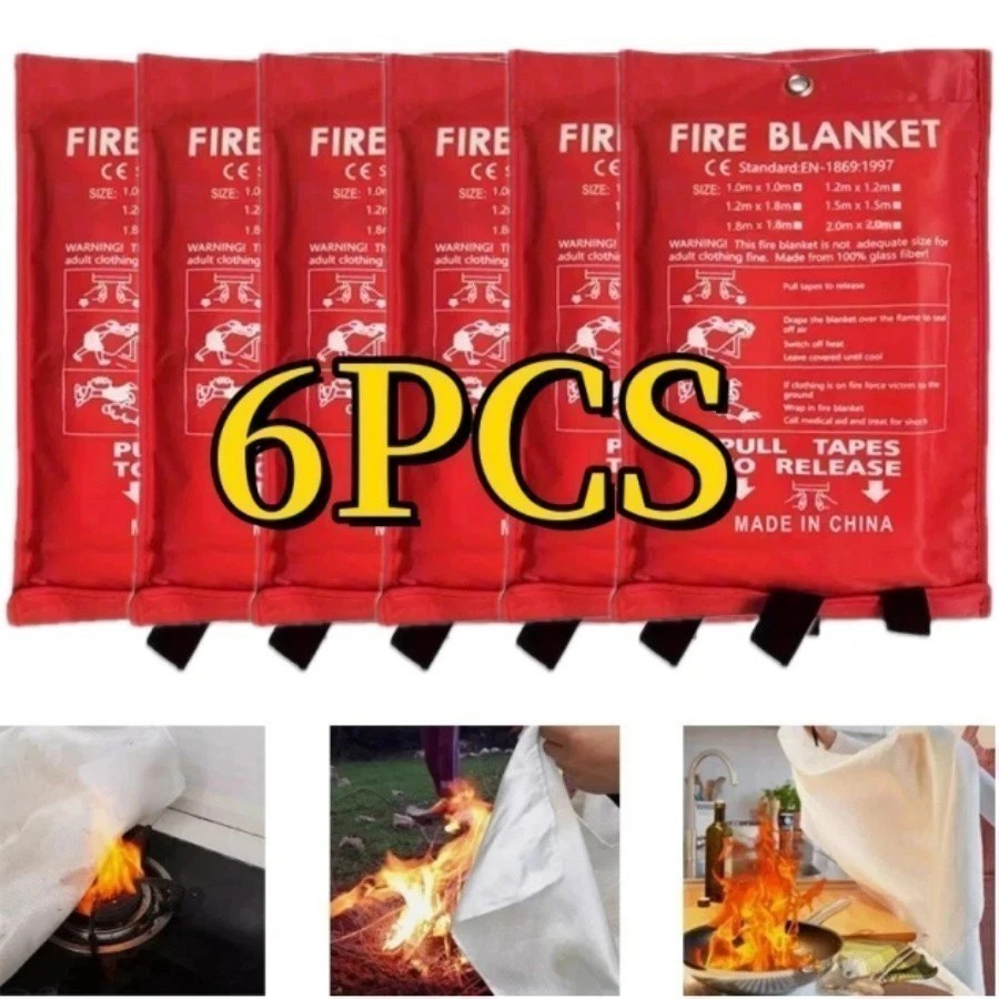6Pack Fireproof Blanket – 1000°F Fiberglass Emergency Cover for Home/Car/Kitchen
