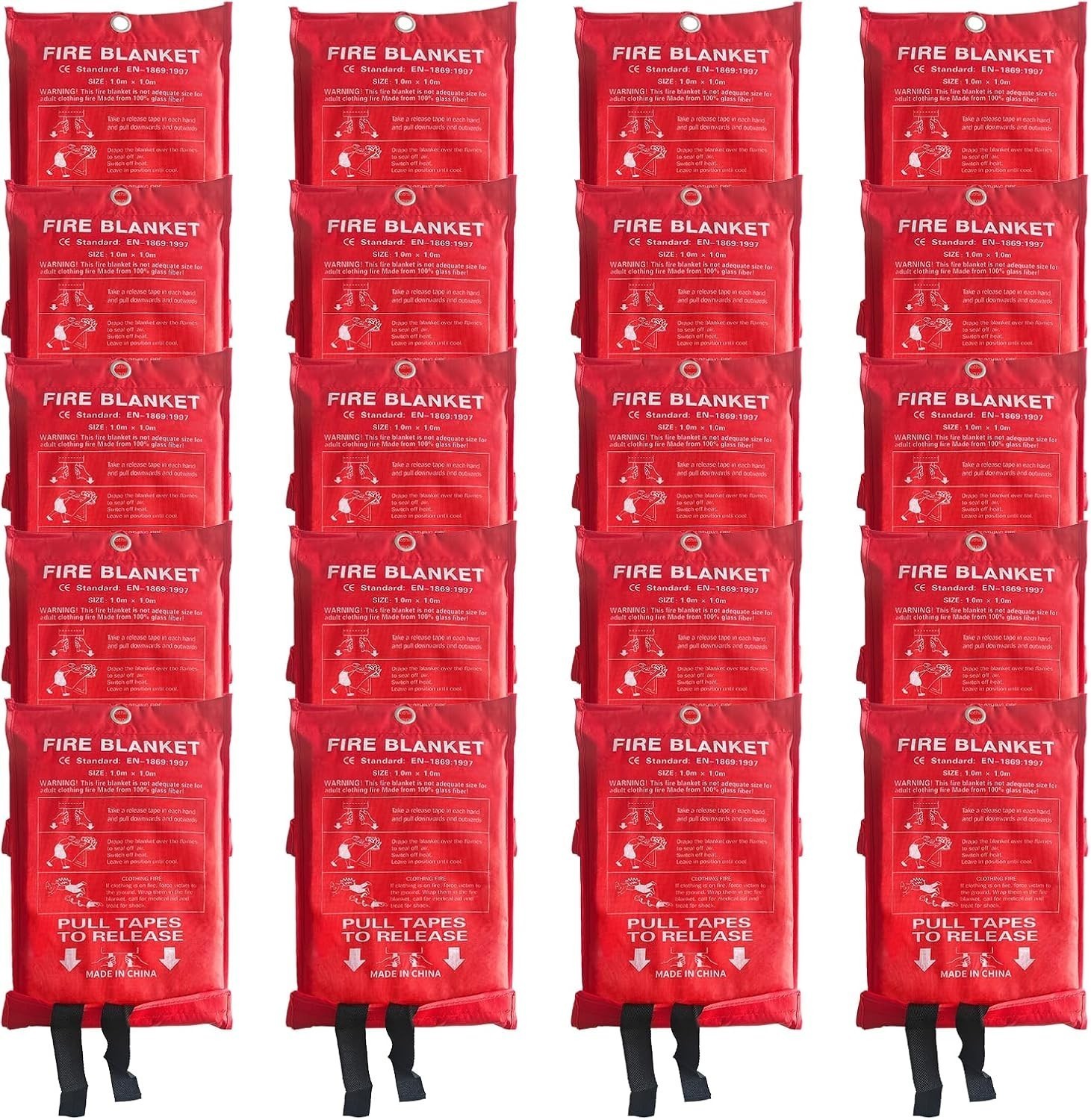 20 Packs Fire Blanket – 39.37×39.37 Inches 1100℉ Heat Resistant Emergency Fire