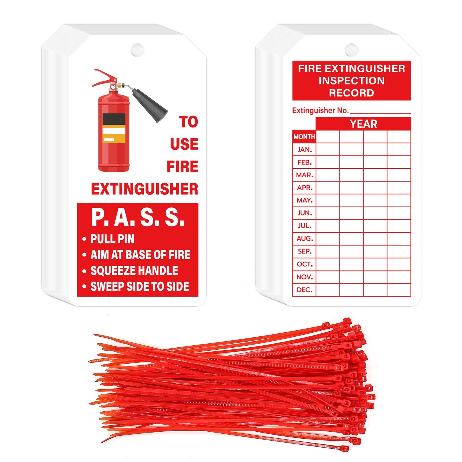 160 Sets Fire Extinguisher Tags with Adjustable Wire Ties Monthly Inspection Rec
